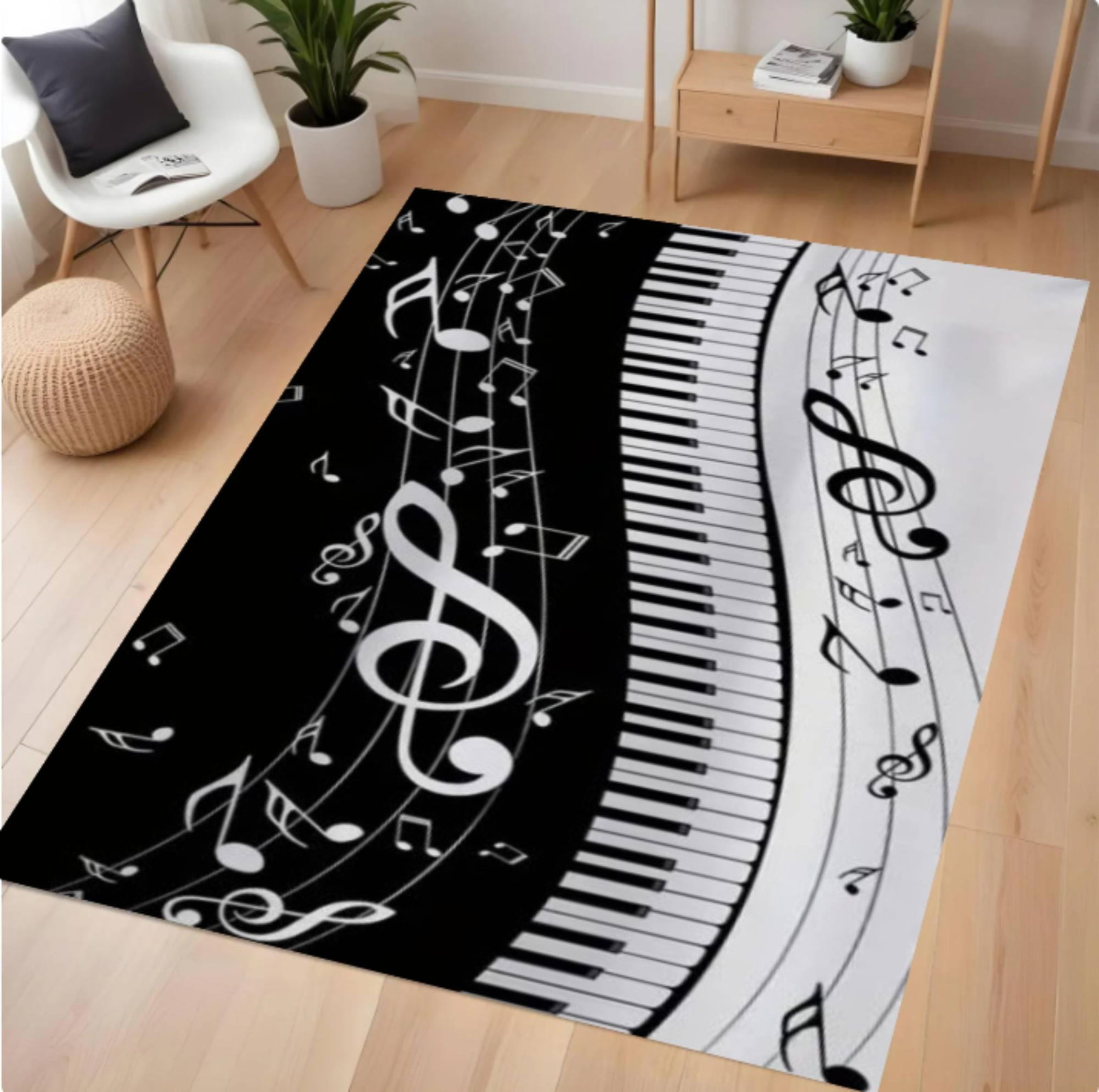 Modern Music Sheet & Piano Keyboard Rug - Music Note Area RugTVC1708366