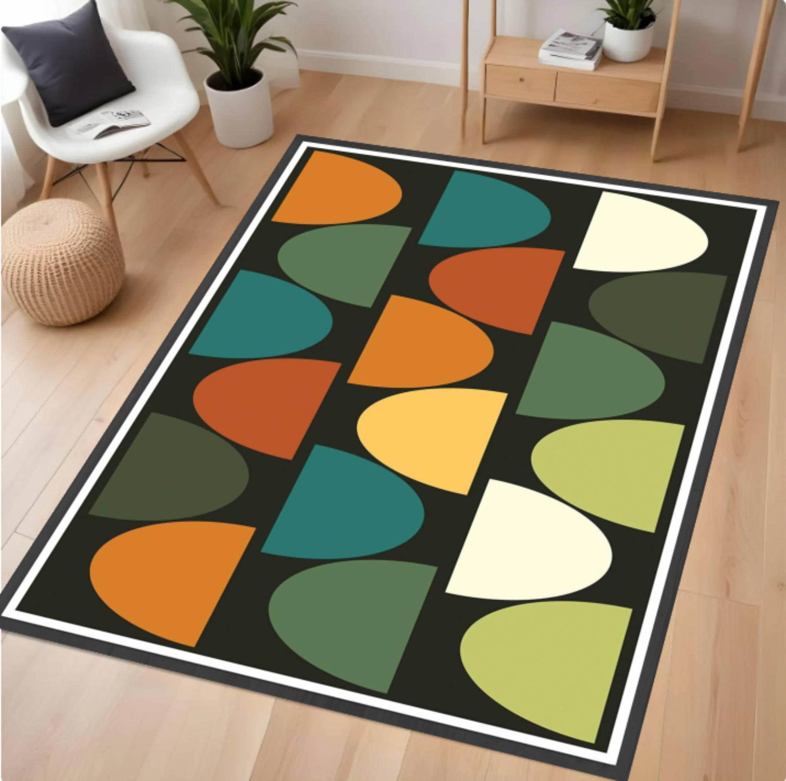 Modern Rug From Midden of Eeuw Geometric Abstract Design WashableTVC1708367