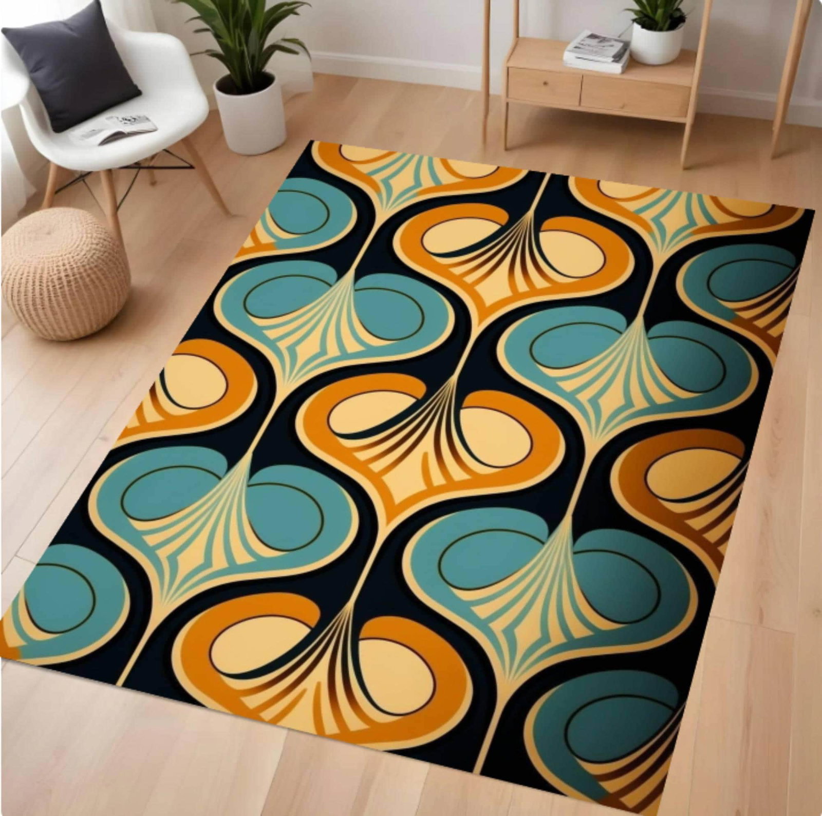 Modern Rug From Midden of Eeuw Retro Geometric Washable FloorTVC1708374