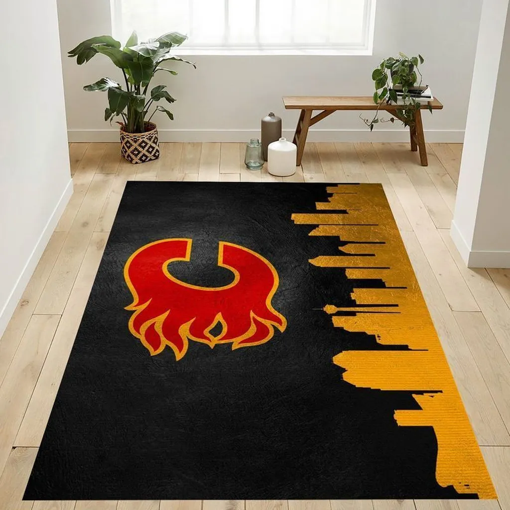 Modern Rug with City Skyline for Stylish Living Room Black and Red