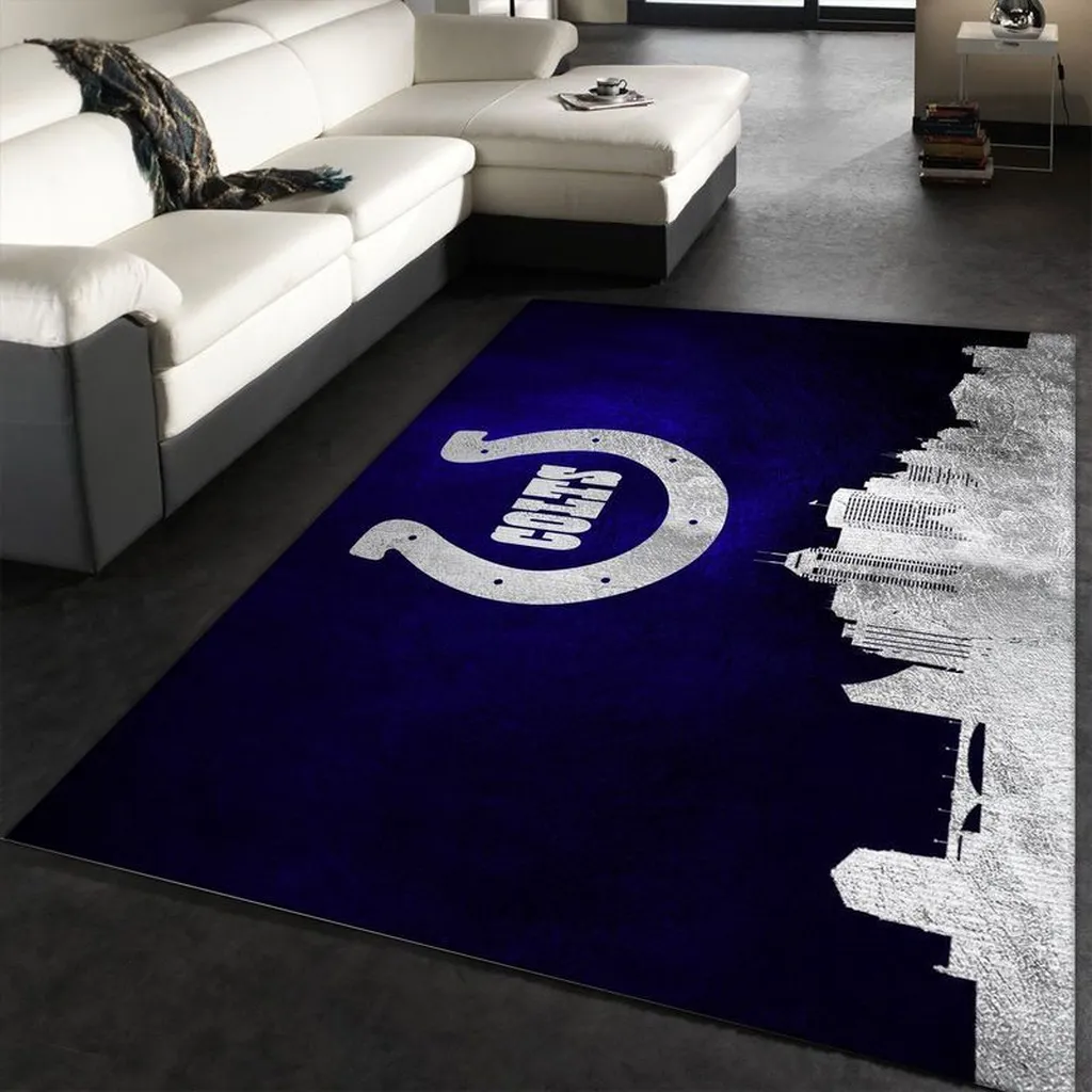 Modern Rug with Cityscape and Horseshoe Pattern Design Black and Green