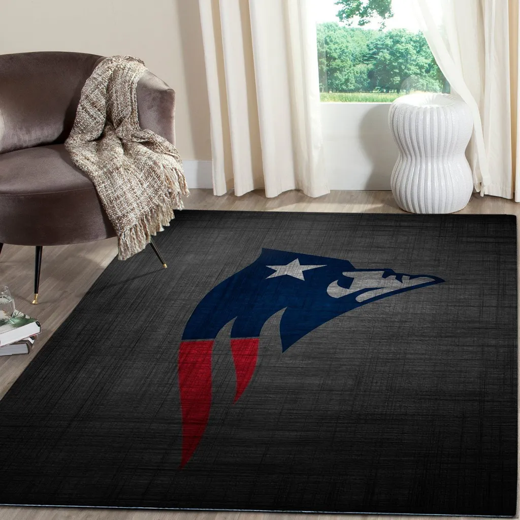 Modern Rug with Patriotic Star and Stripe Pattern Black and Blue