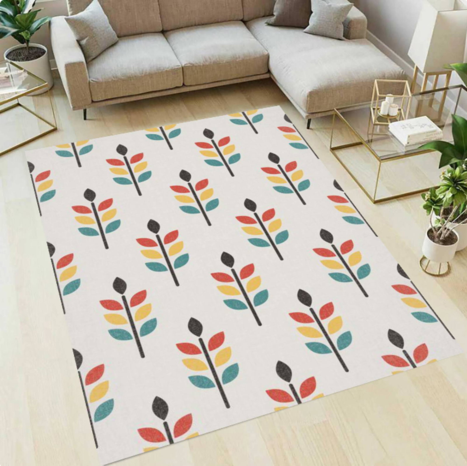 Modern Scandinavian Leaf Area RugTVC1708385
