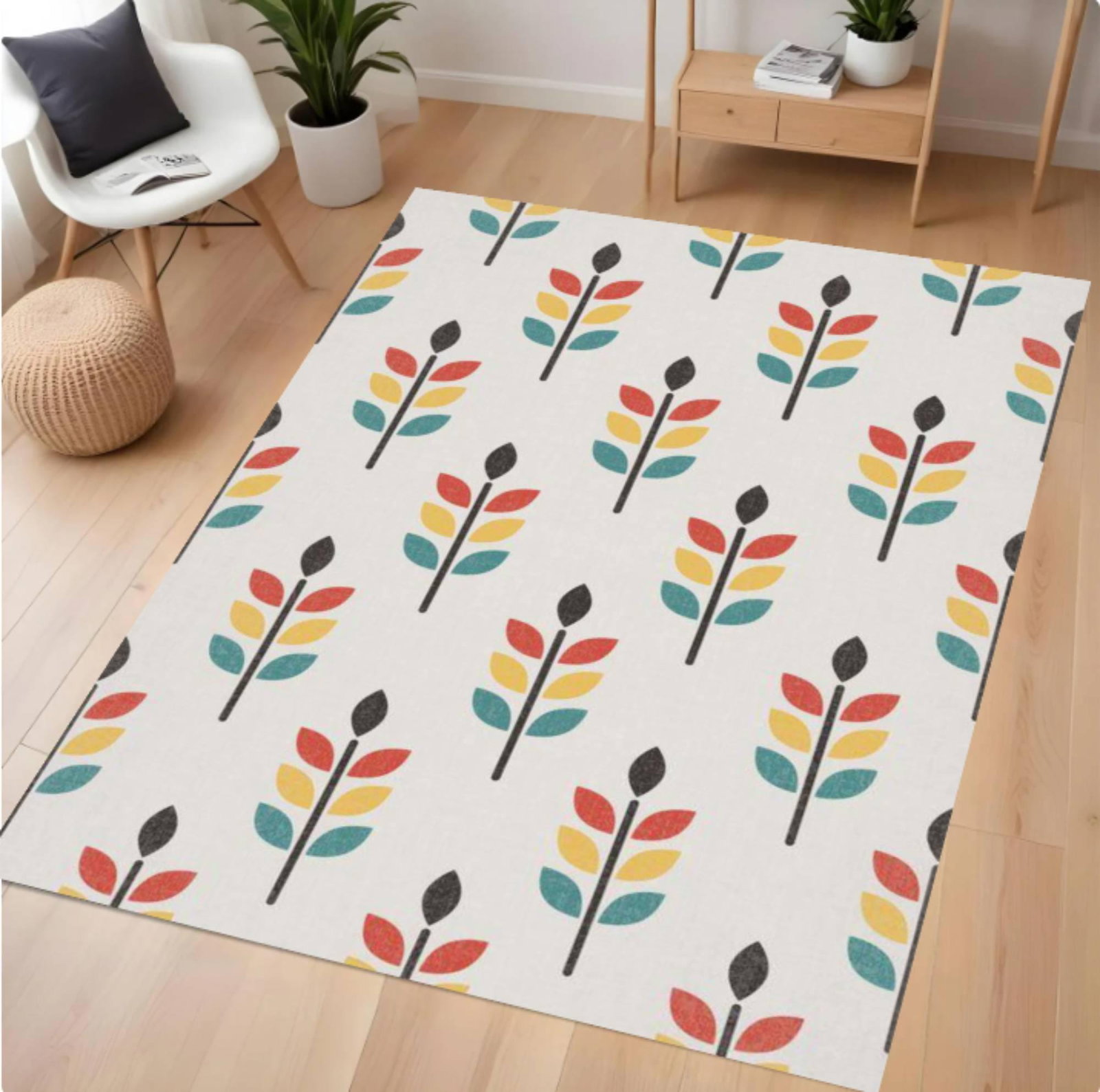 Modern Scandinavian Rug with Minimal Botanical Pattern Scandinavian InteriorTVC1708358