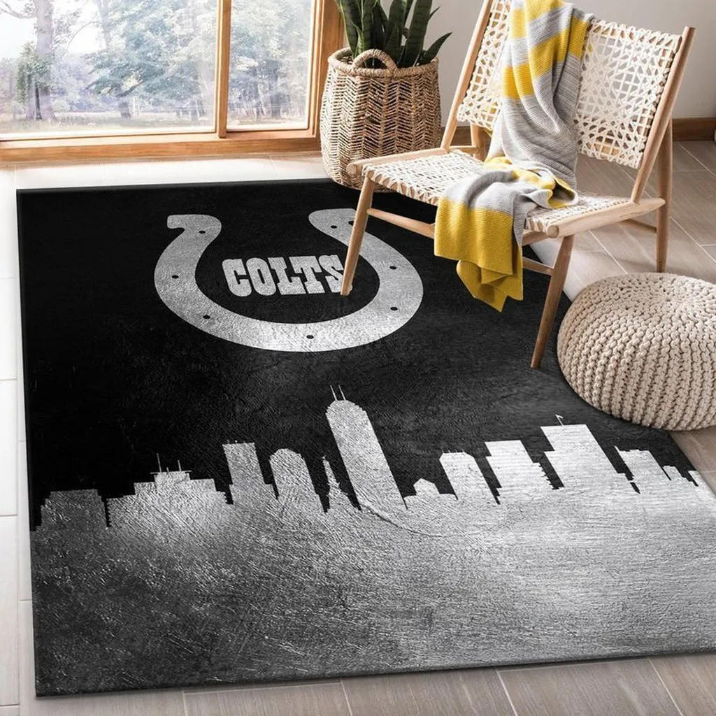 Modern Skyline Colts Area Rug for Living Room Decor Black and Red