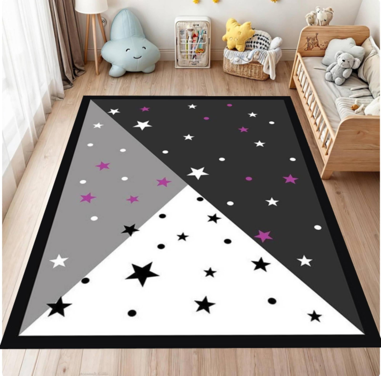 Modern Star Pattern Kids Rug - Washable Non-Slip Kids' Room RugTVC1708367