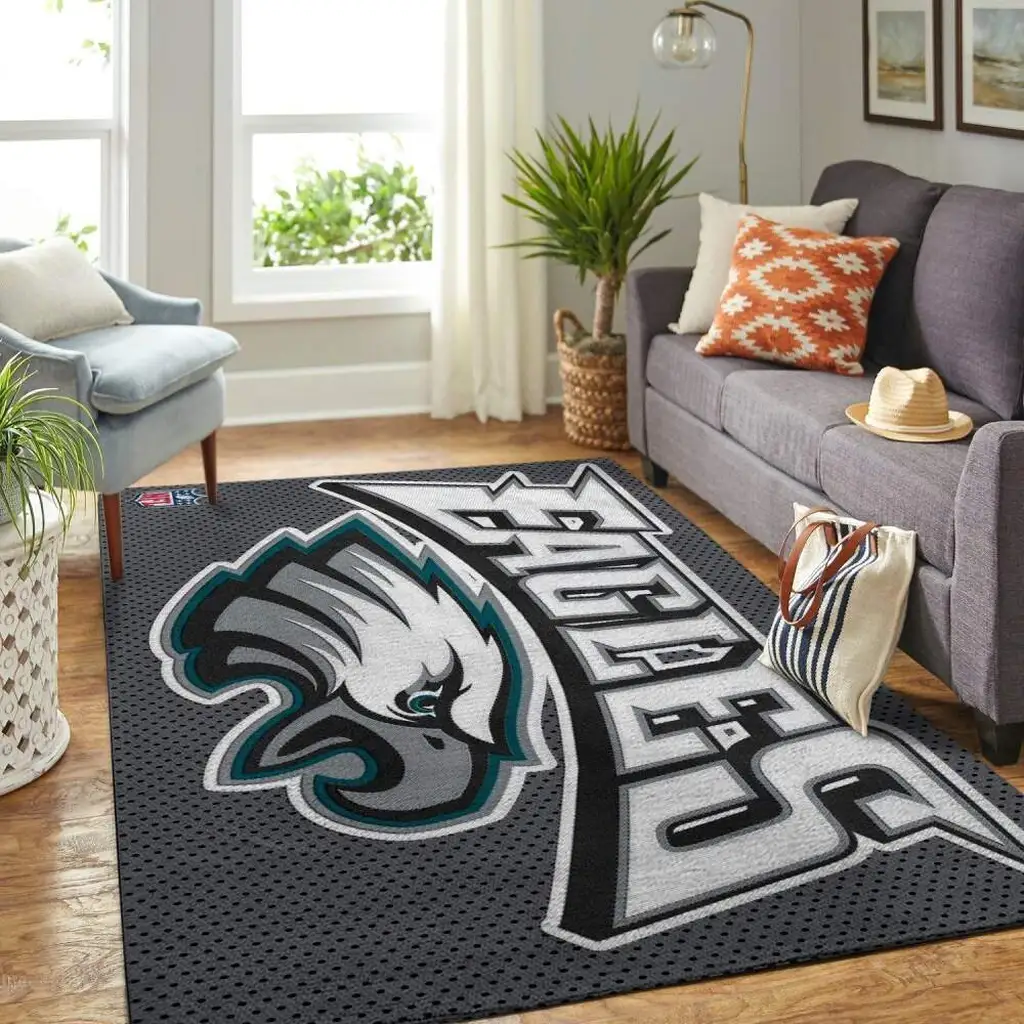 Modern Steelers Style Area Rug for Living Room Black and Gray