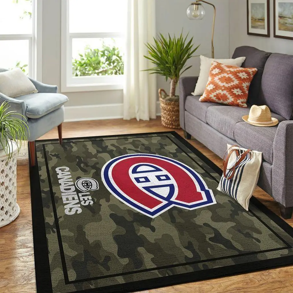 Montreal Canadiens Rug - Camouflage Area for Living Room Decor Green and Red