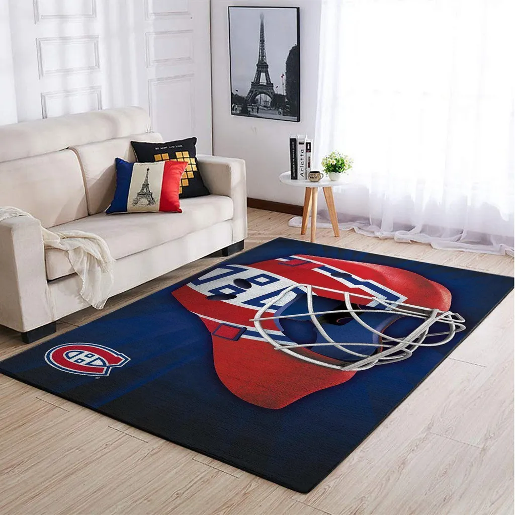 Montreal Canadiens Rug - Hockey Helmet Perfect for Living Room Blue and Red