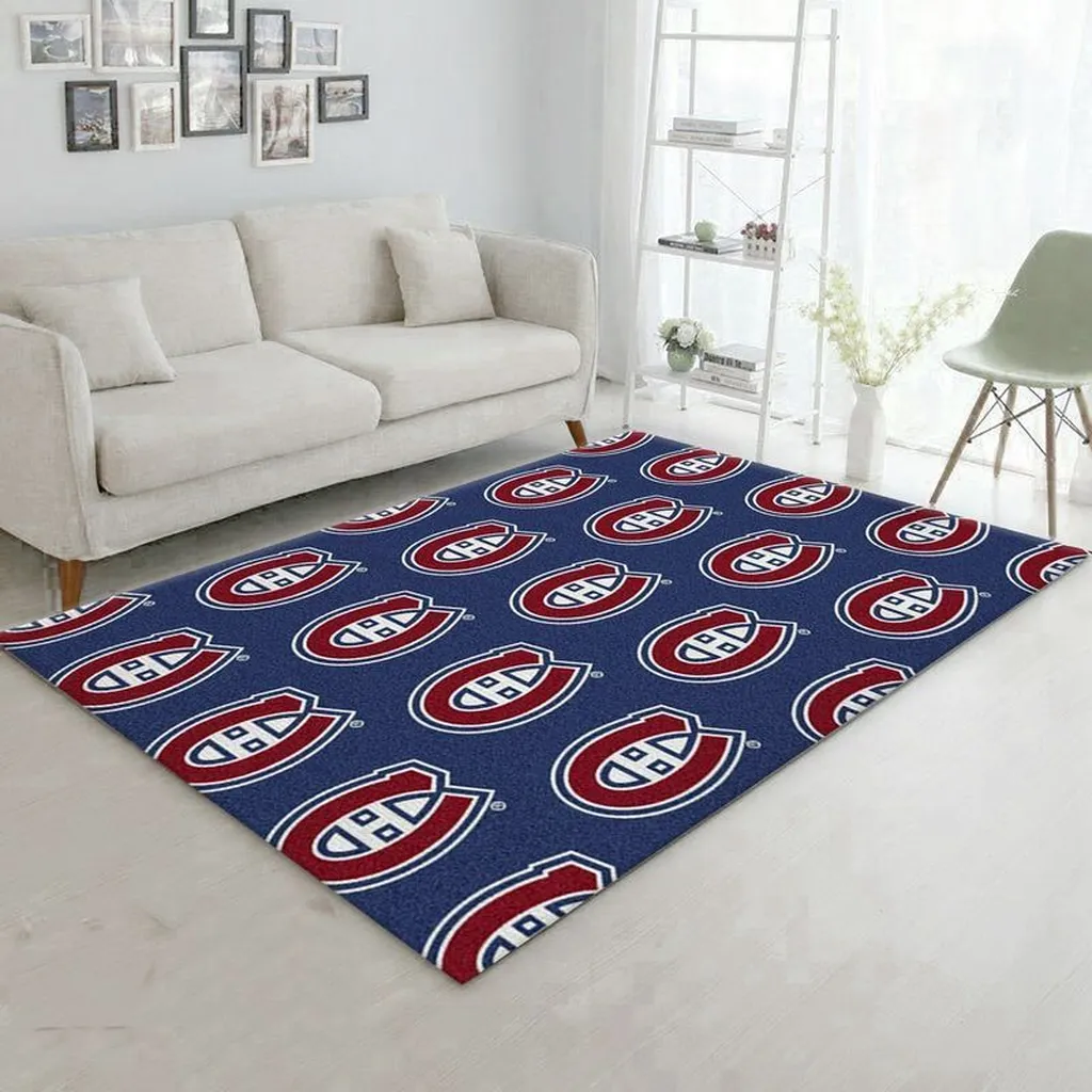 Montreal Canadiens Rug - NHL Logo Area for Living Room Blue and Red