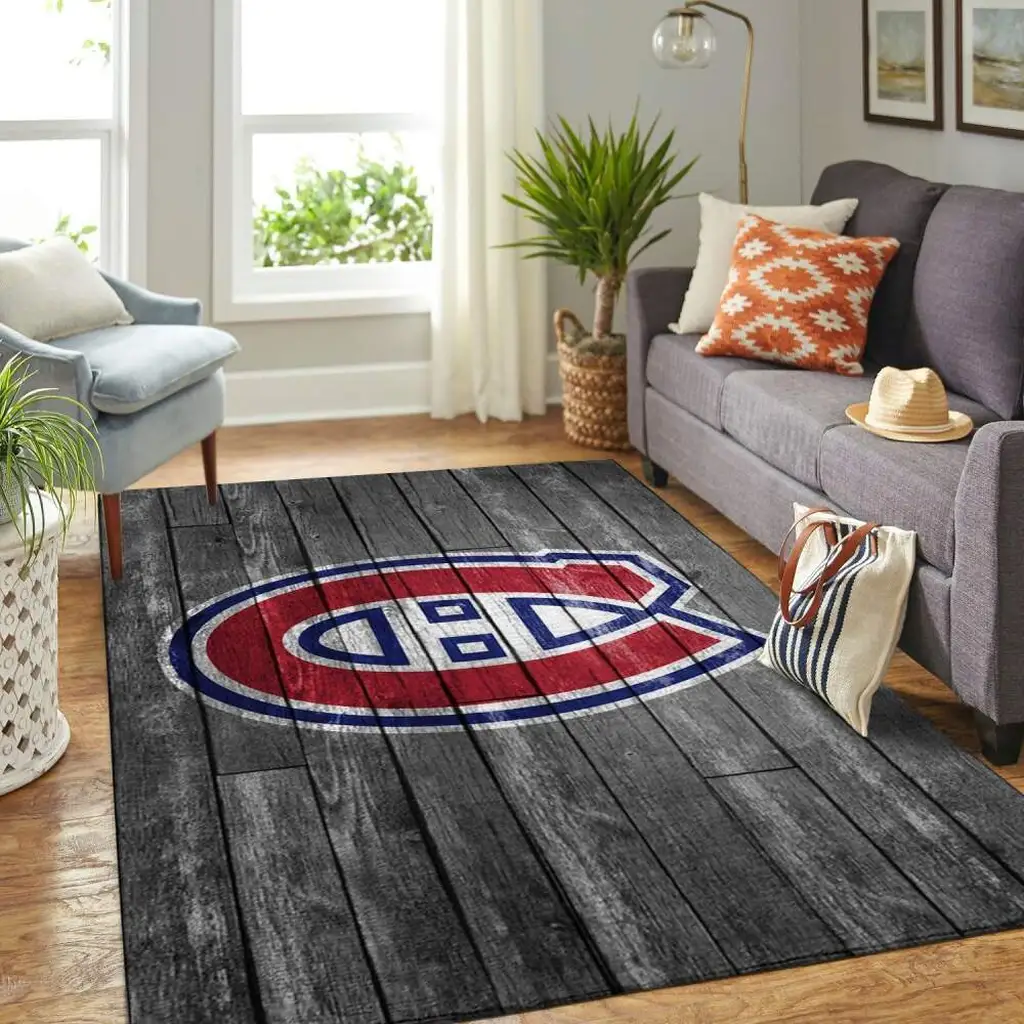 Montreal Canadiens Rug - Wood Floor Style Area for Living Room Black and Red