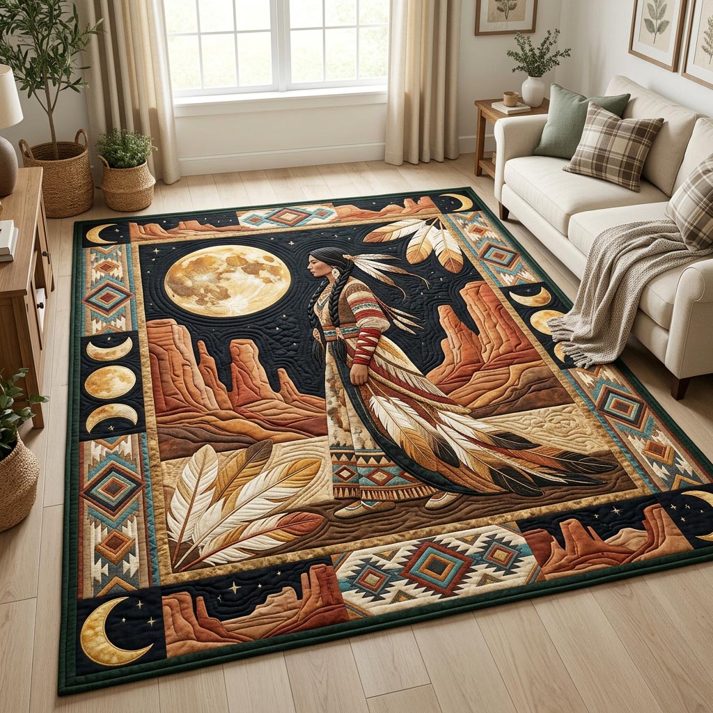 Moonlit Canyon Feathers Area Rug - Non-Slip Washable 3D Print Rug for Living Room & BedroomTVC210863