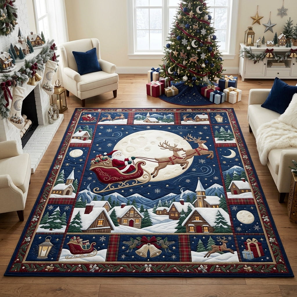 Moonlit Sleigh Ride Village Area Rug - Non-Slip Washable 3D Print Rug for Living Room & BedroomTVC210862