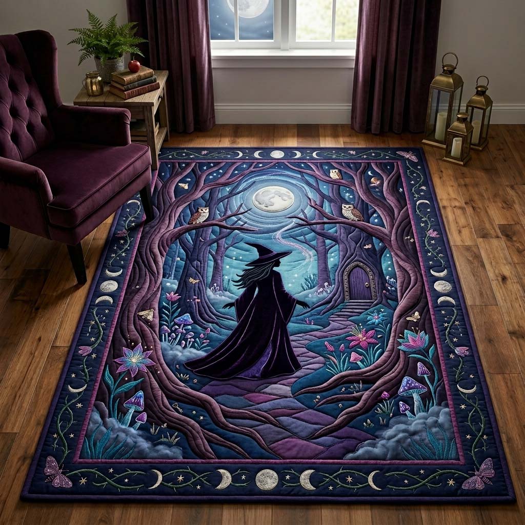 Moonlit Witch Halloween Area Rug - Non-Slip Washable 3D Print Rug for Living Room & BedroomTVC2108145