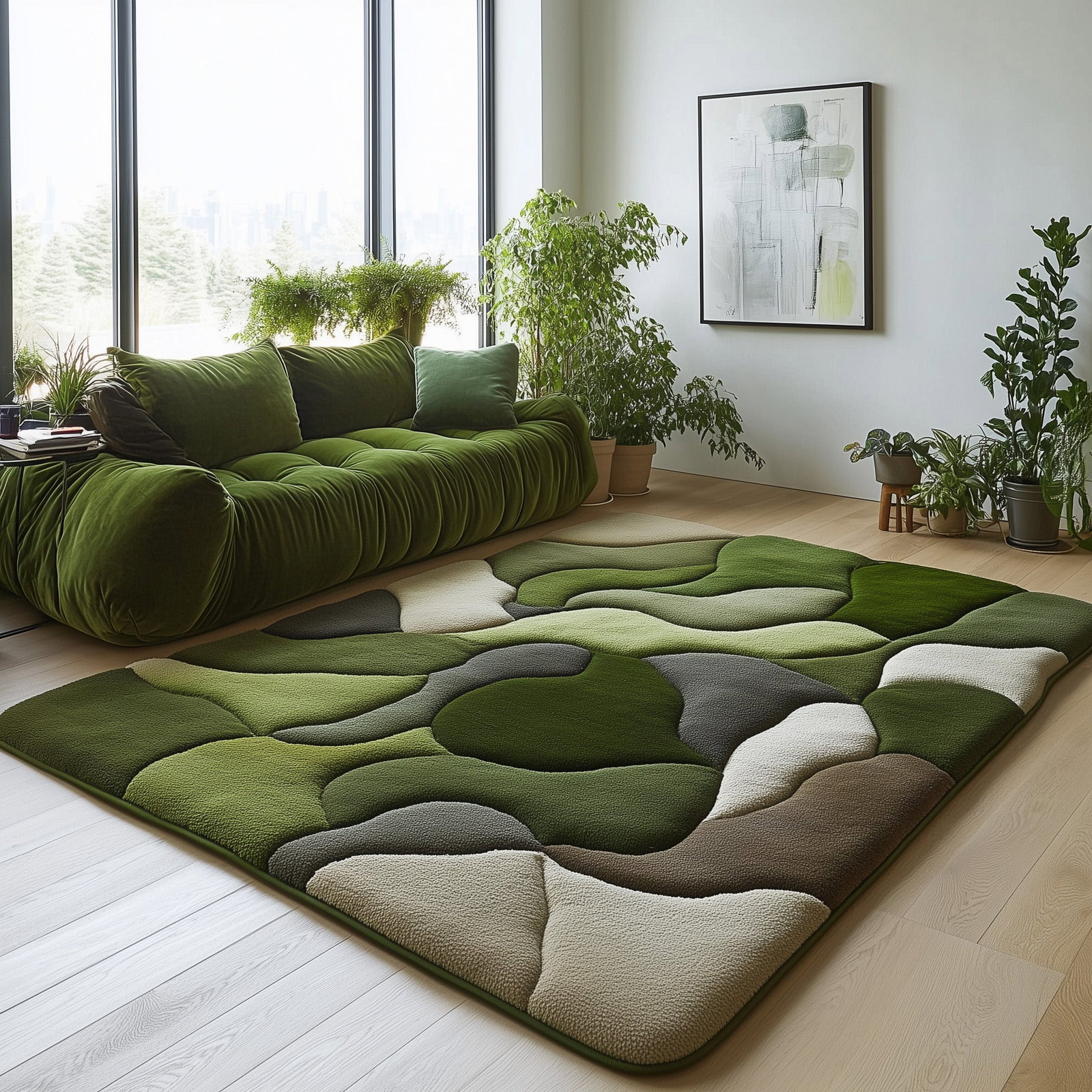 Moss Green Area Rug - Non-Slip Washable 3D Print Rug for Living Room & Bedroom (DesignTVC2108171