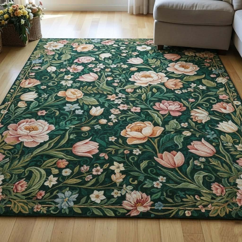 Mossy Flowers Area Rug - Non-Slip Washable 3D Print Rug for Living Room & BedroomTVC2108158