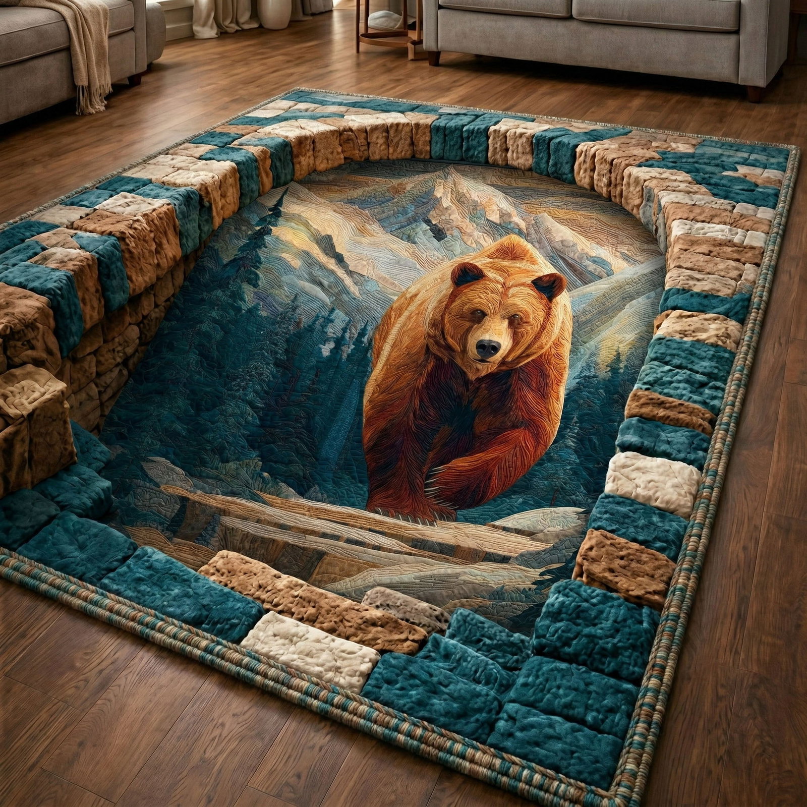 Mountain Bear Area Rug - Non-Slip Washable 3D Print Rug for Living Room & BedroomTVC2108127