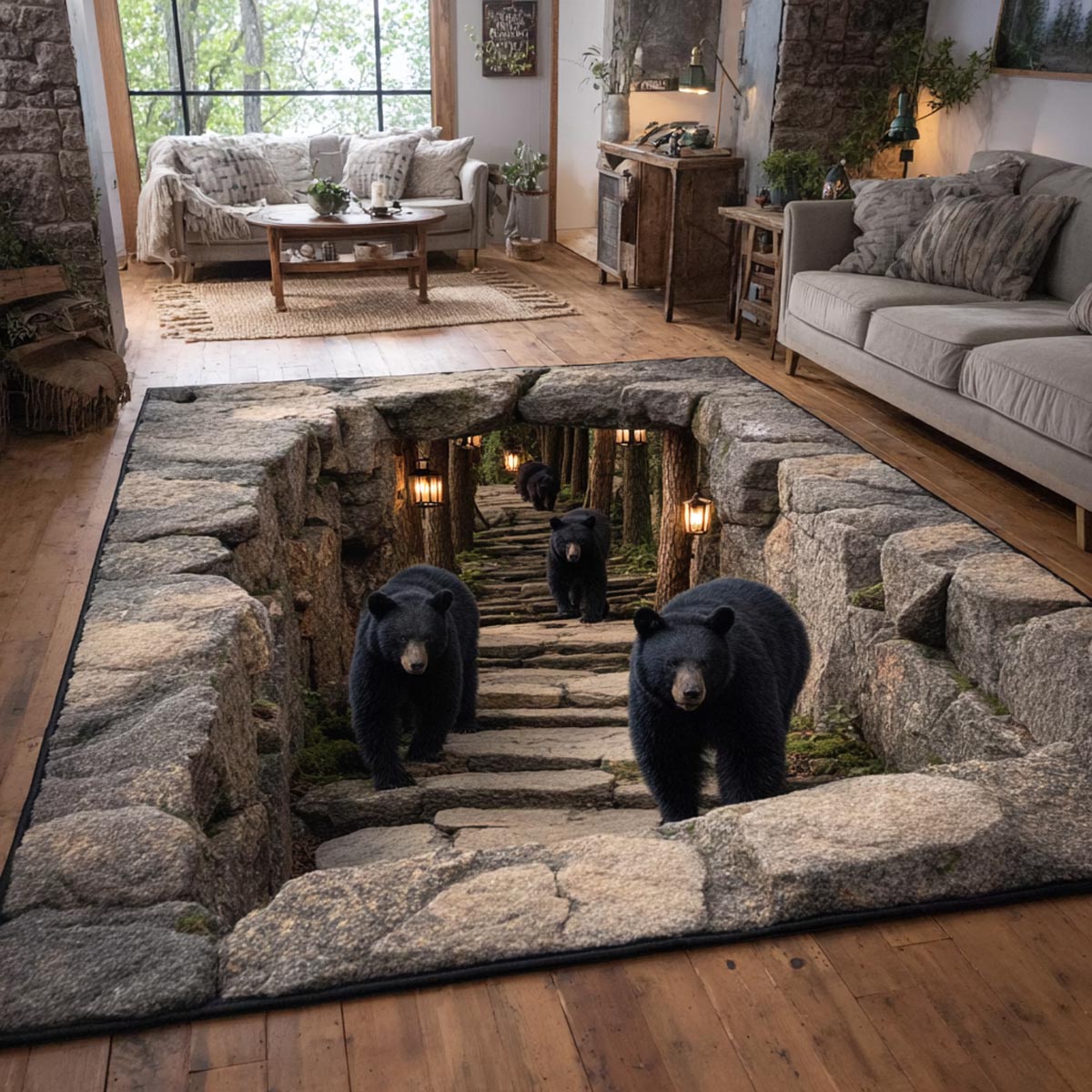 Mountain Bear Area Rug - Non-Slip Washable 3D Print Rug for Living Room & BedroomTVC210873