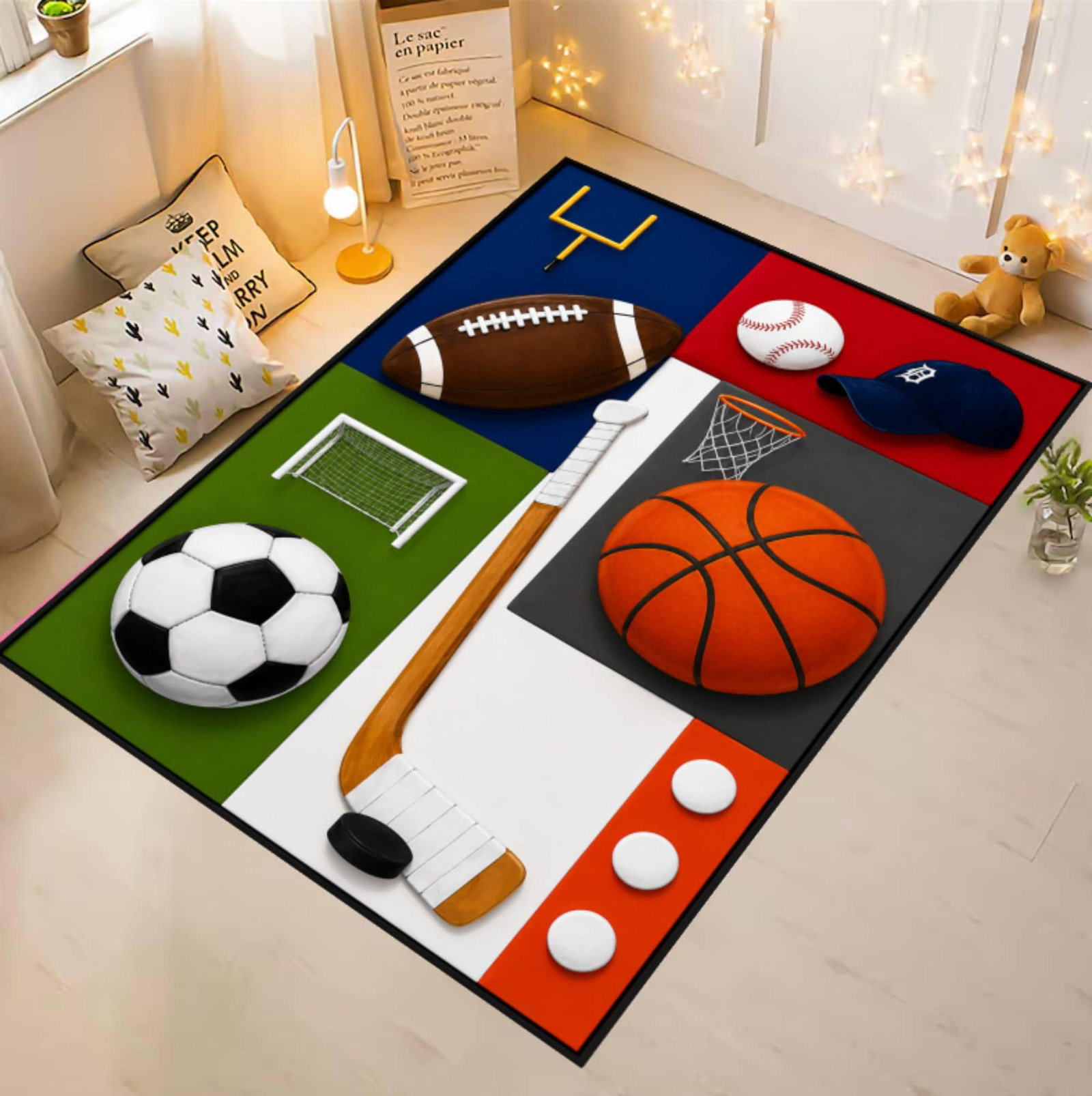 Multisporttapijt Sportslaapkamerdecoratie Washable Non-slip Kids Room Rug Soccer Basketball SoccerTVC1708370