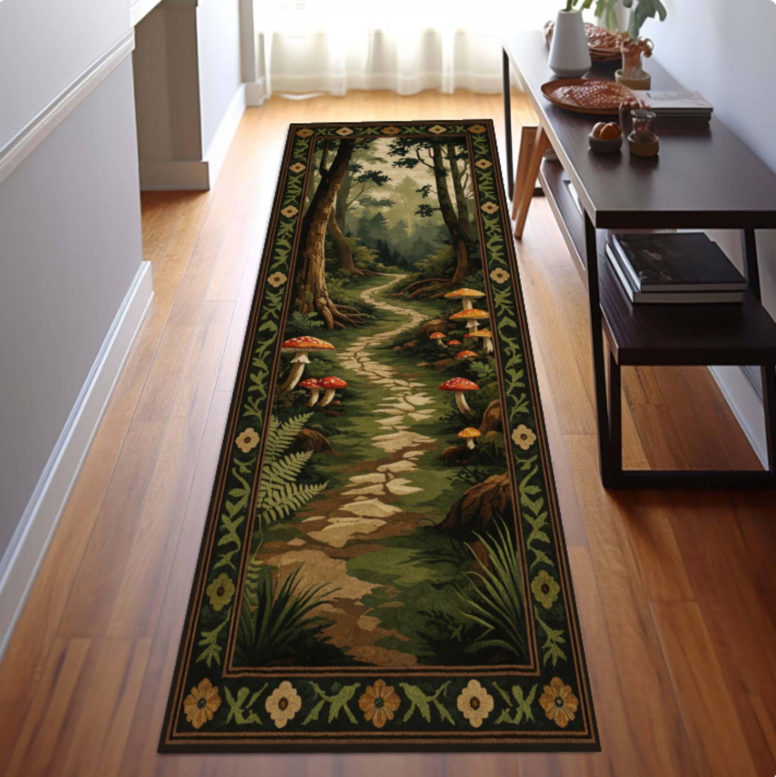 Mushroom Forest Path Rug, Whimsical Cottagecore DecorTVC1708396