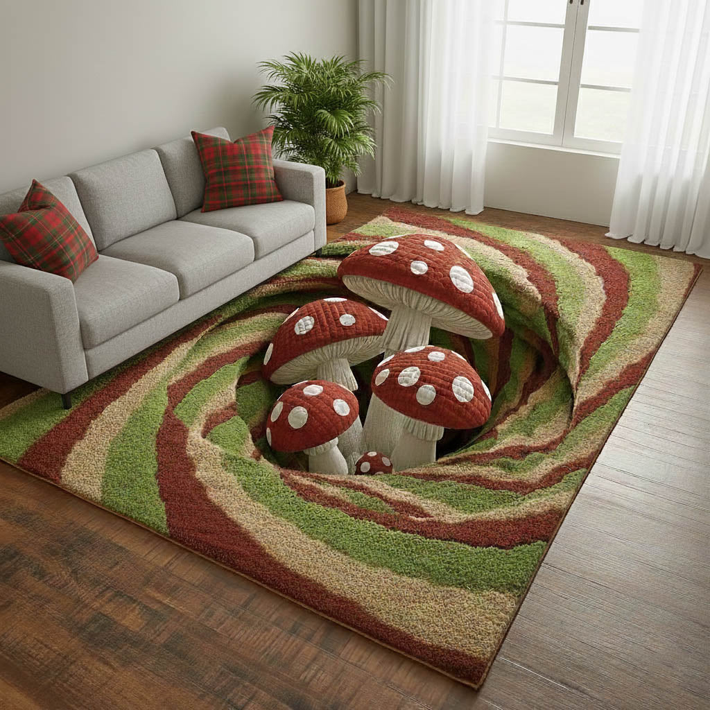 Mushroom Garden Area Rug - Non-Slip Washable 3D Print Rug for Living Room & Bedroom (DesignTVC2108171