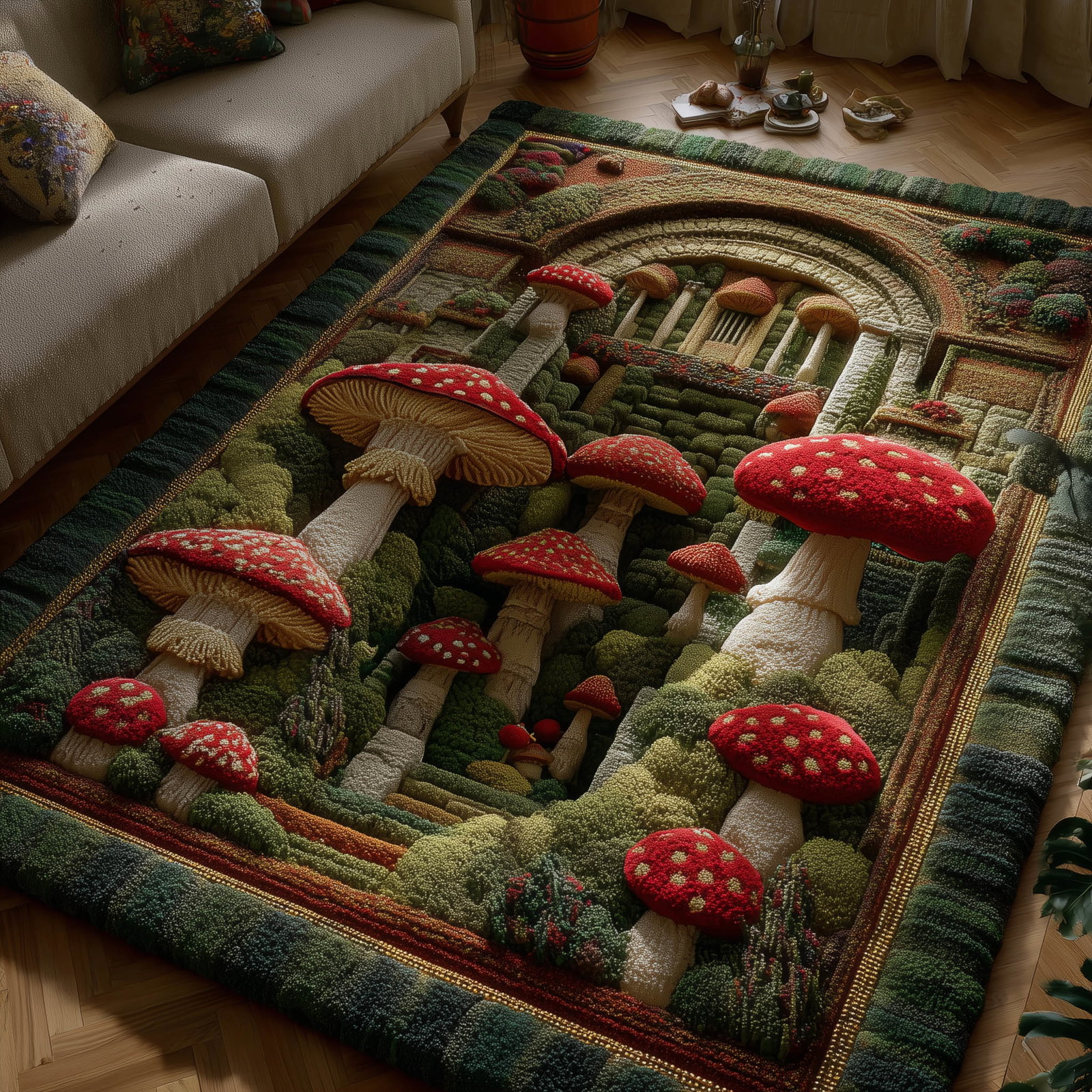 Mushroom Garden Area Rug - Non-Slip Washable 3D Print Rug for Living Room & Bedroom (DesignTVC2108194