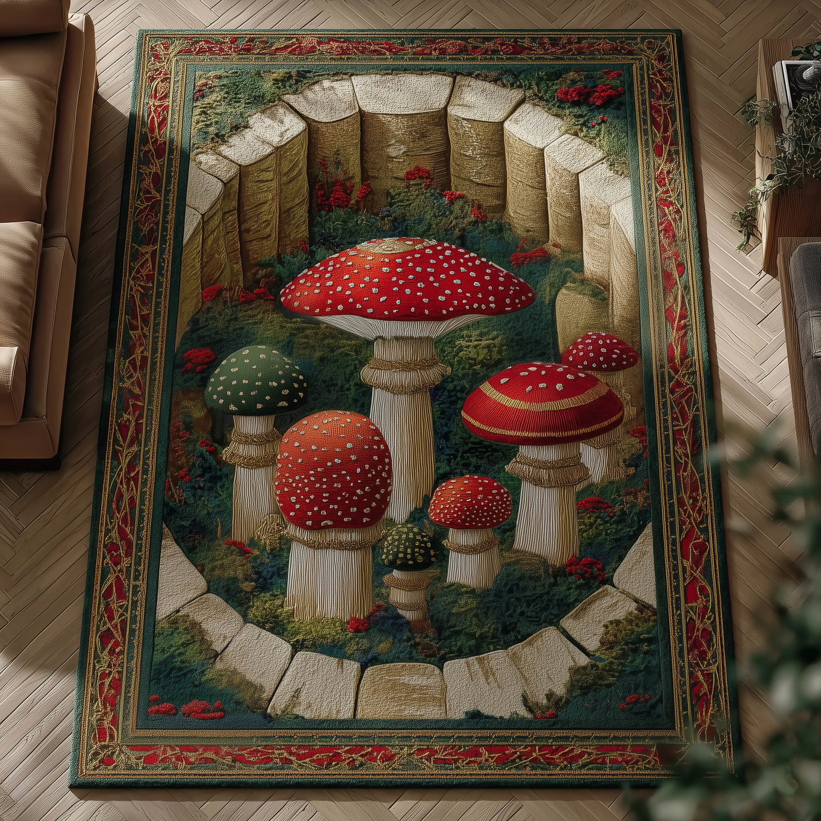 Mushroom Garden Area Rug - Non-Slip Washable 3D Print Rug for Living Room & BedroomTVC2108158