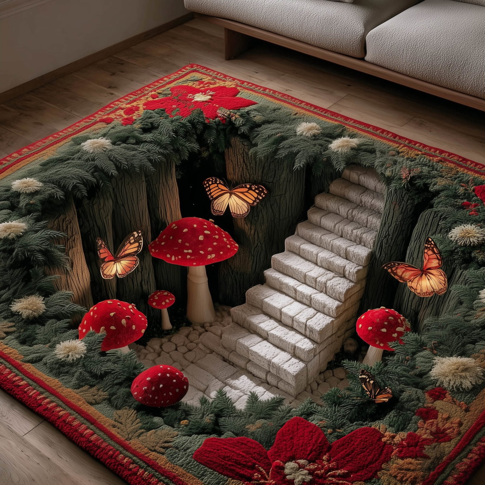 Mushroom Meadow Area Rug - Non-Slip Washable 3D Print Rug for Living Room & Bedroom (DesignTVC2108194