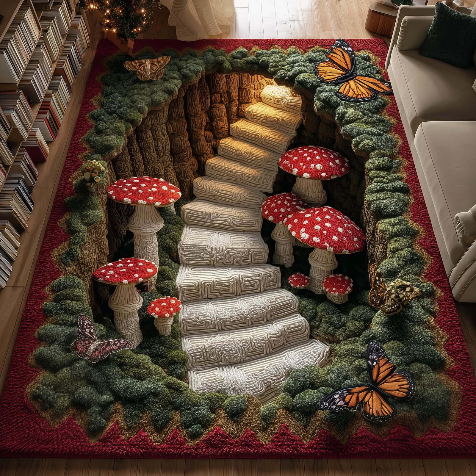 Mushroom Meadow Area Rug - Non-Slip Washable 3D Print Rug for Living Room & BedroomTVC2108158