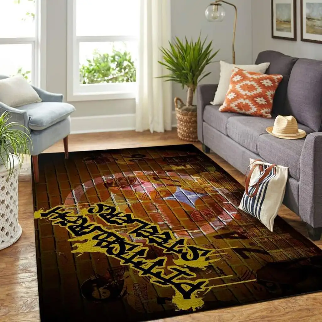 Music Street Art Rug for Living Room Decor Yellow and Brown