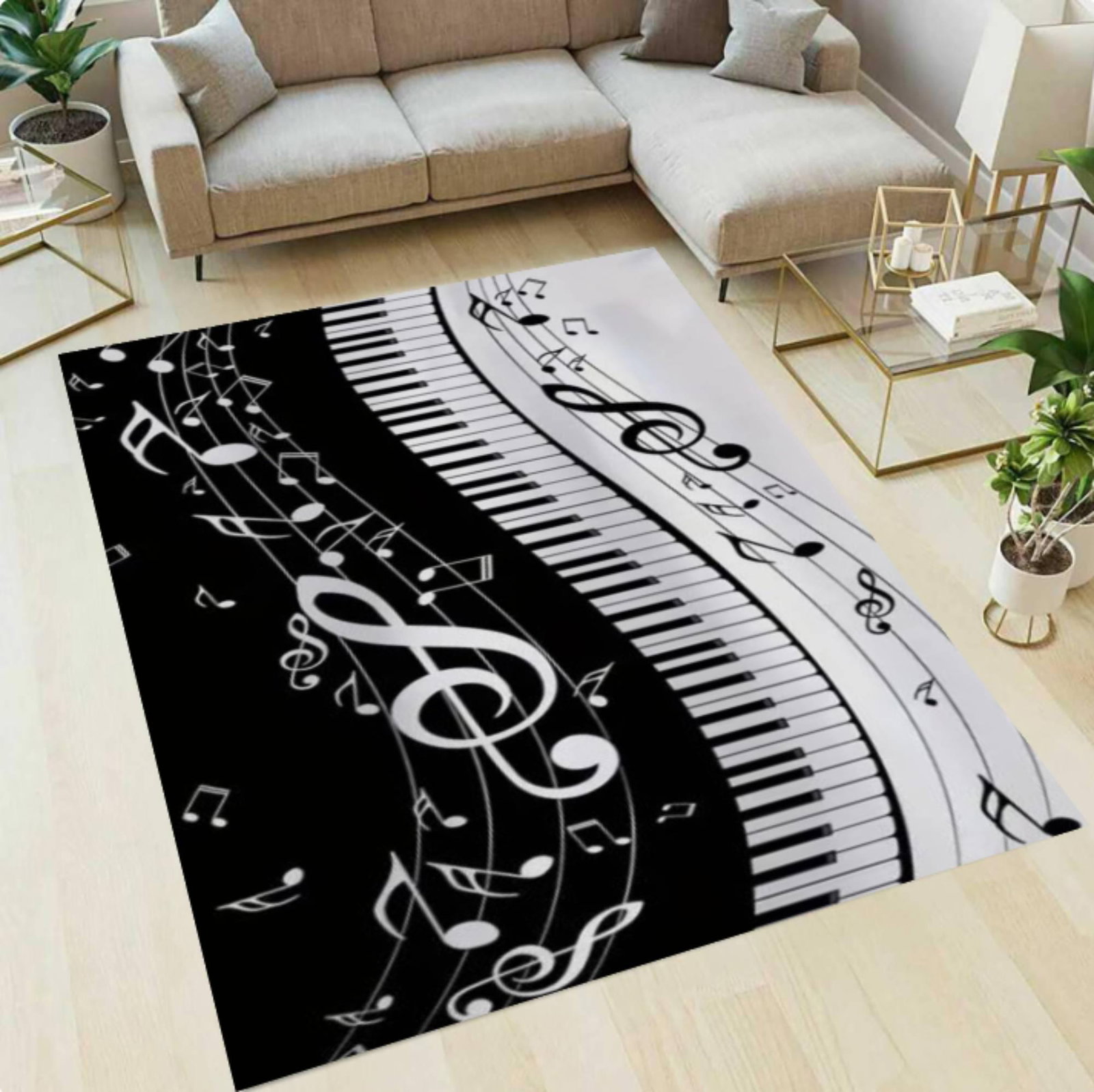 Music Theme Area Rug, Piano Keyboard Carpet with Musical NotesTVC1708389