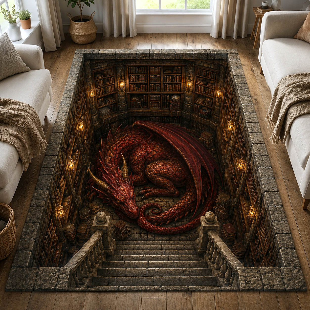 Mystic Library Guardian Area Rug - Non-Slip Washable 3D Print Rug for Living Room & Bedroom (DesignTVC2108193