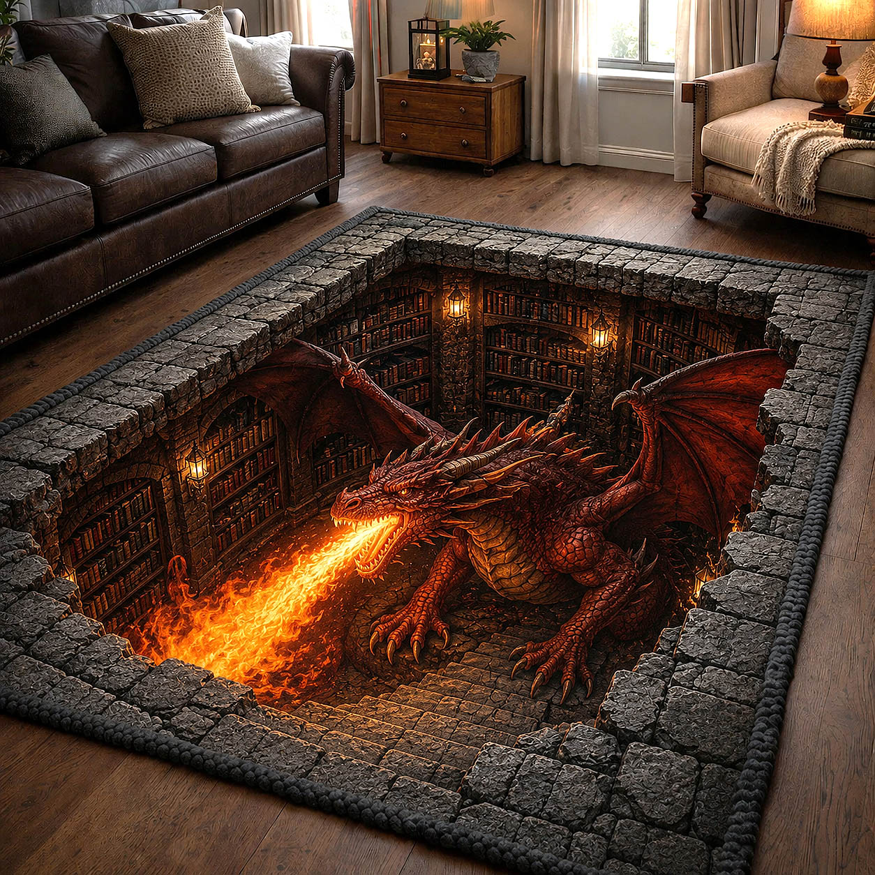 Mystic Library Guardian Area Rug - Non-Slip Washable 3D Print Rug for Living Room & BedroomTVC2108158