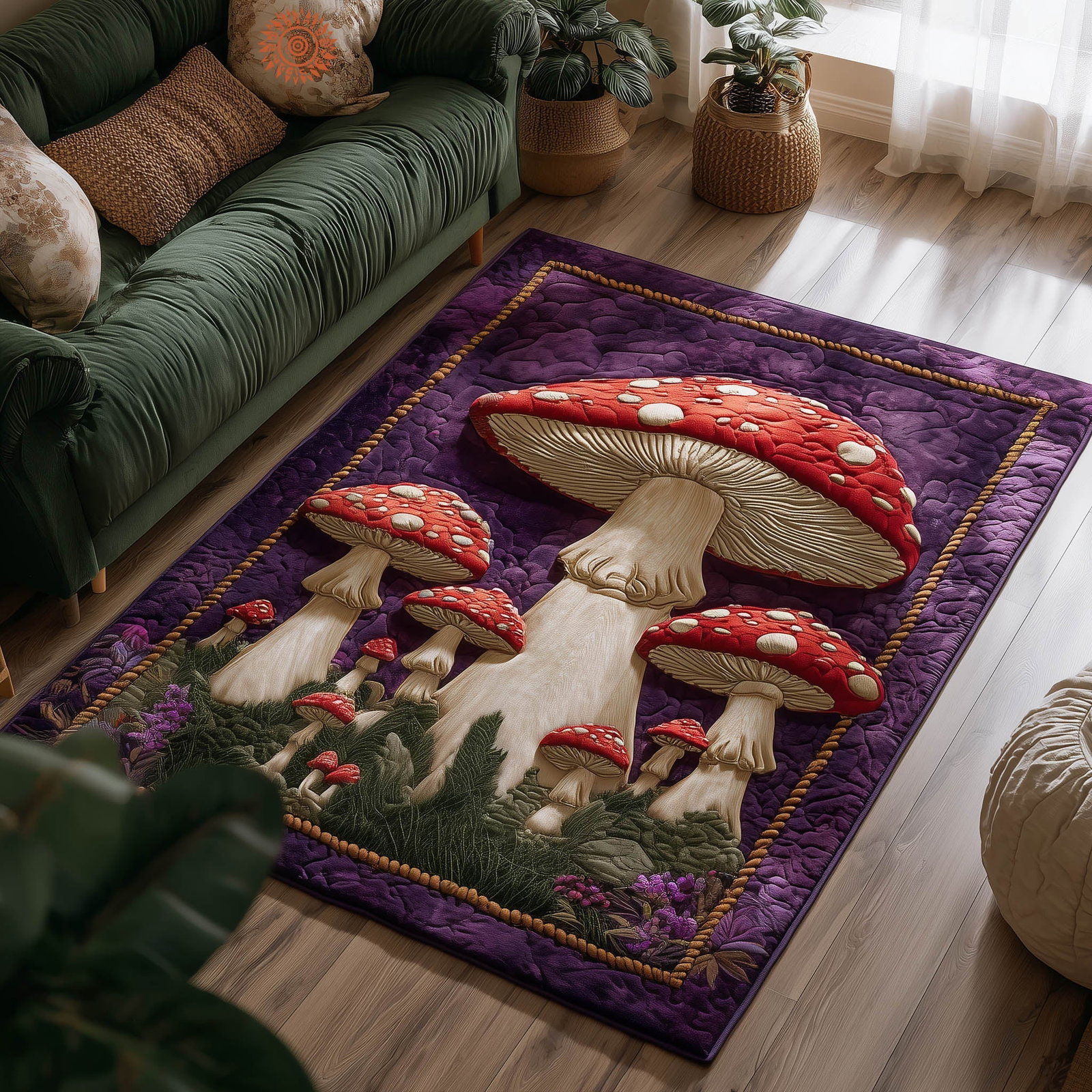 Mystic Mushroom Area Rug - Non-Slip Washable 3D Print Rug for Living Room & Bedroom (DesignTVC2108193