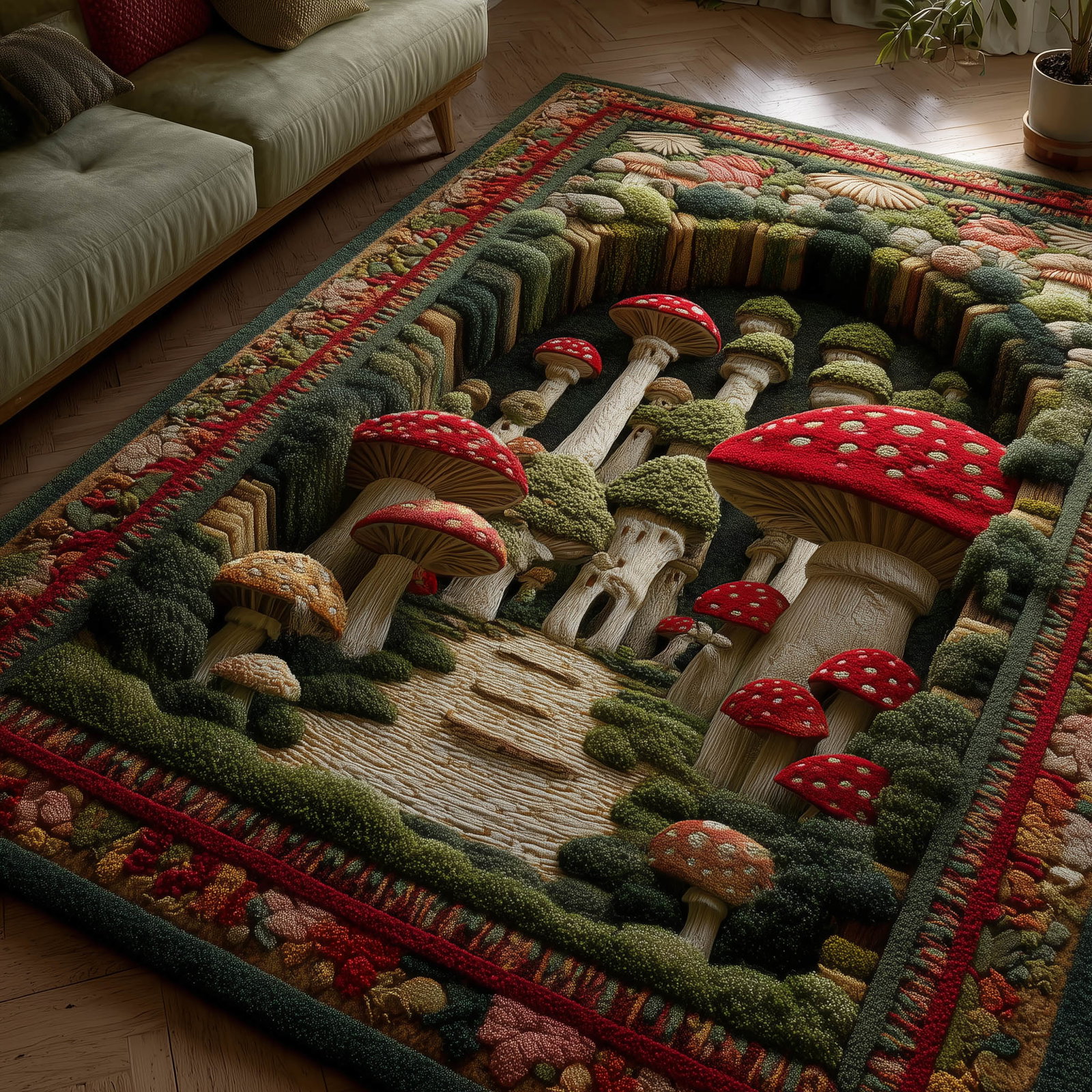 Mystic Mushroom Area Rug - Non-Slip Washable 3D Print Rug for Living Room & BedroomTVC2108158
