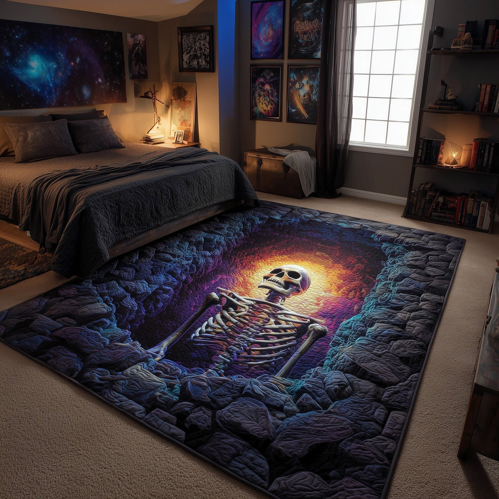Mystic Skeleton Halloween Area Rug - Non-Slip Washable 3D Print Rug for Living Room & BedroomTVC2108145