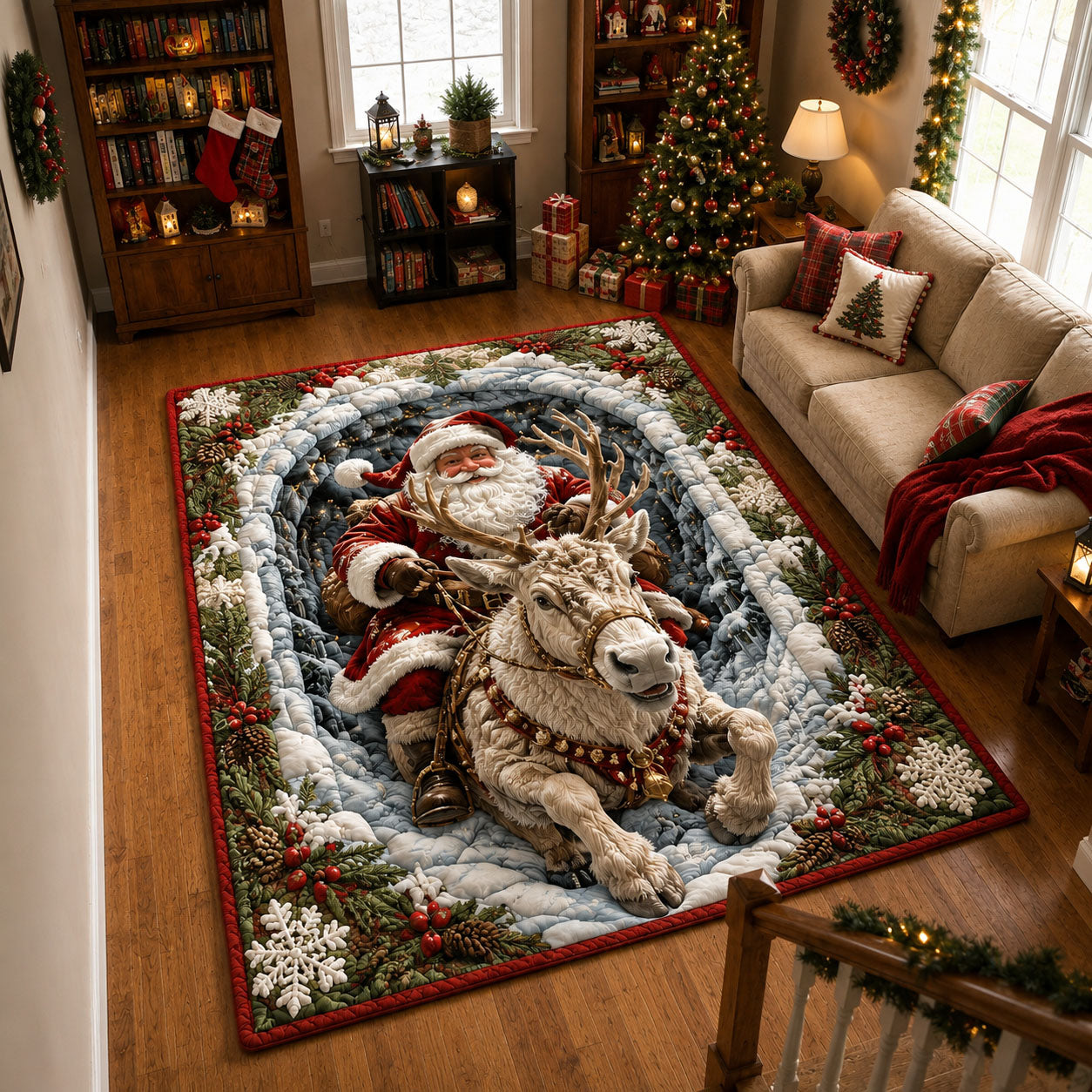 Napping Santa Reindeer Area Rug - Non-Slip Washable 3D Print Rug for Living Room & BedroomTVC210867
