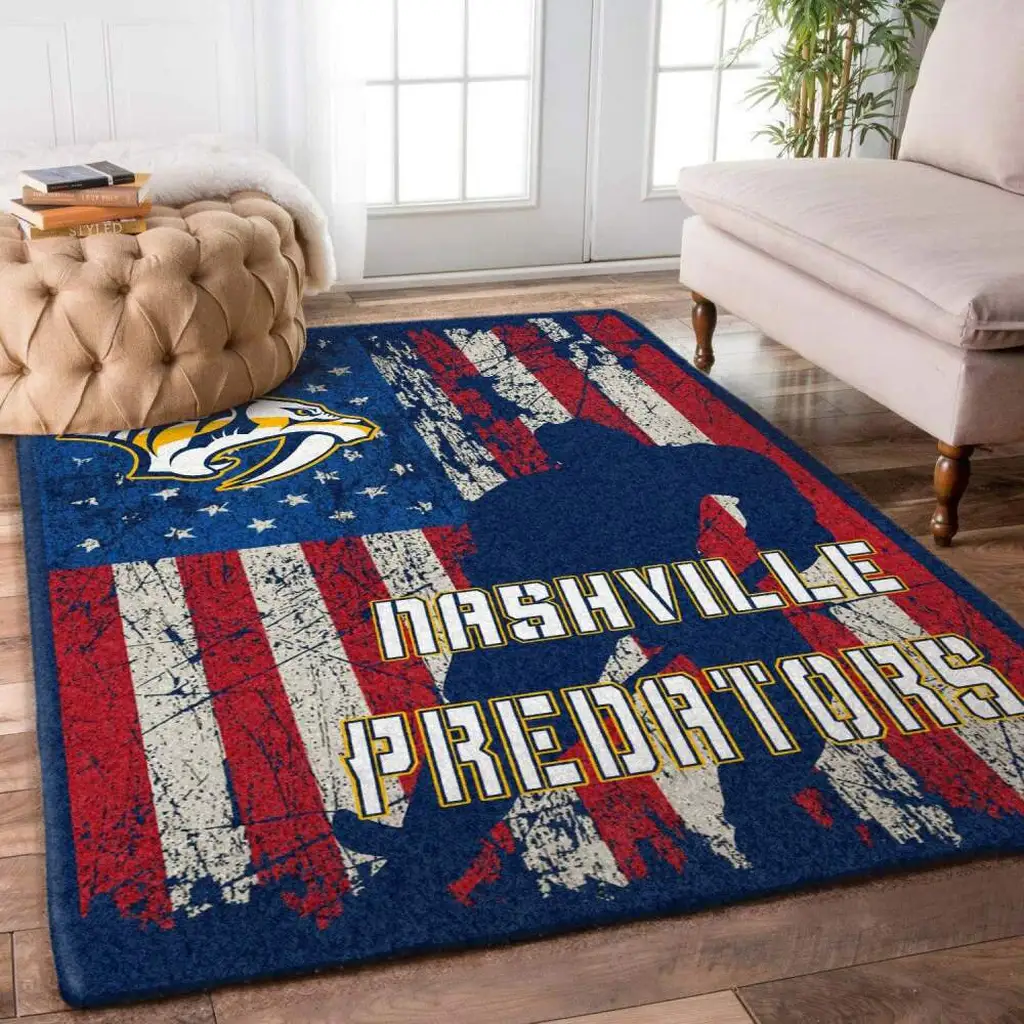Nashville Predators Rug - Area Perfect for Hockey Fans Room Blue and Red