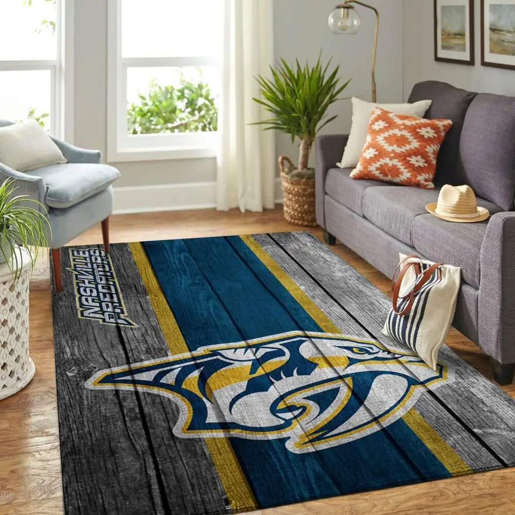 Nashville Predators Rug - Area Sports Team Decor Blue and Yellow