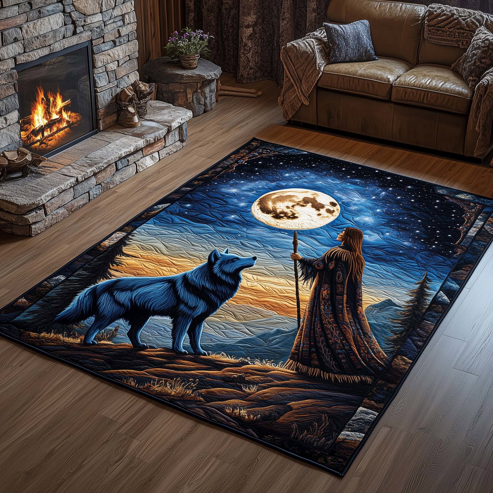 Native Guardian Area Rug - Non-Slip Washable 3D Print Rug for Living Room & Bedroom (DesignTVC2108171