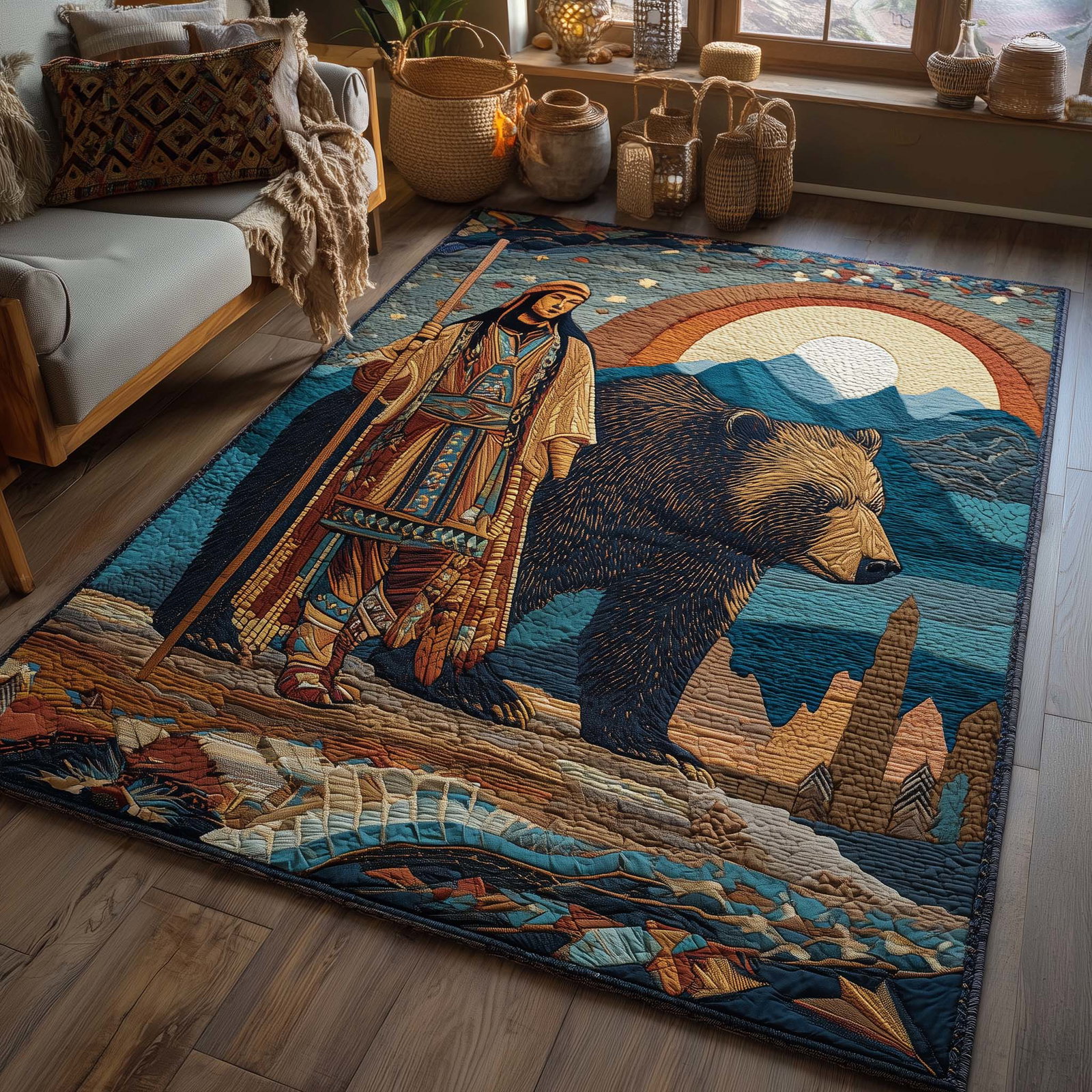Native Guardian Area Rug - Non-Slip Washable 3D Print Rug for Living Room & BedroomTVC2108145