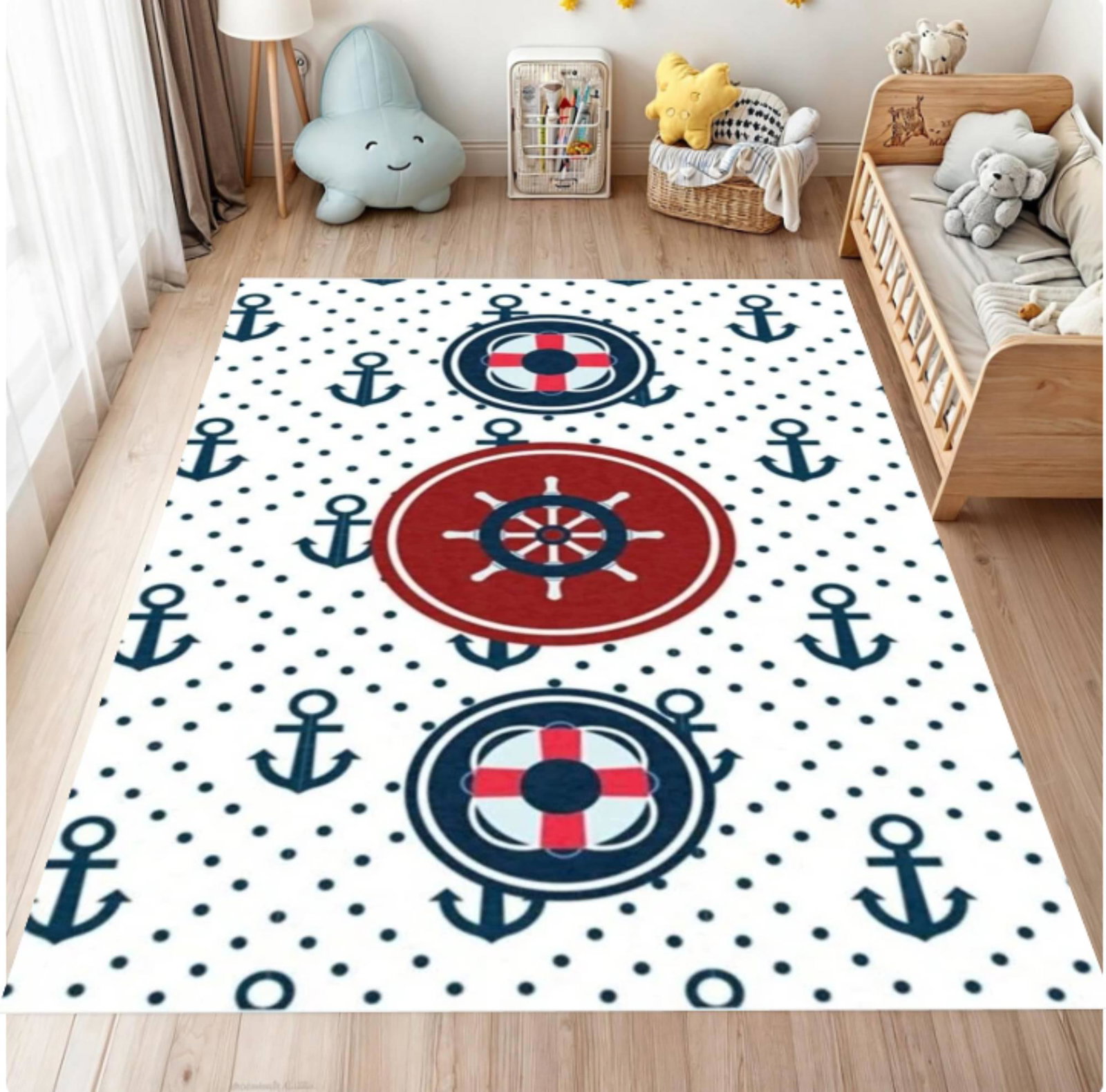 Nautical Kids Rug Washable Kids Room Rug Non-slip Playroom RugTVC1708359