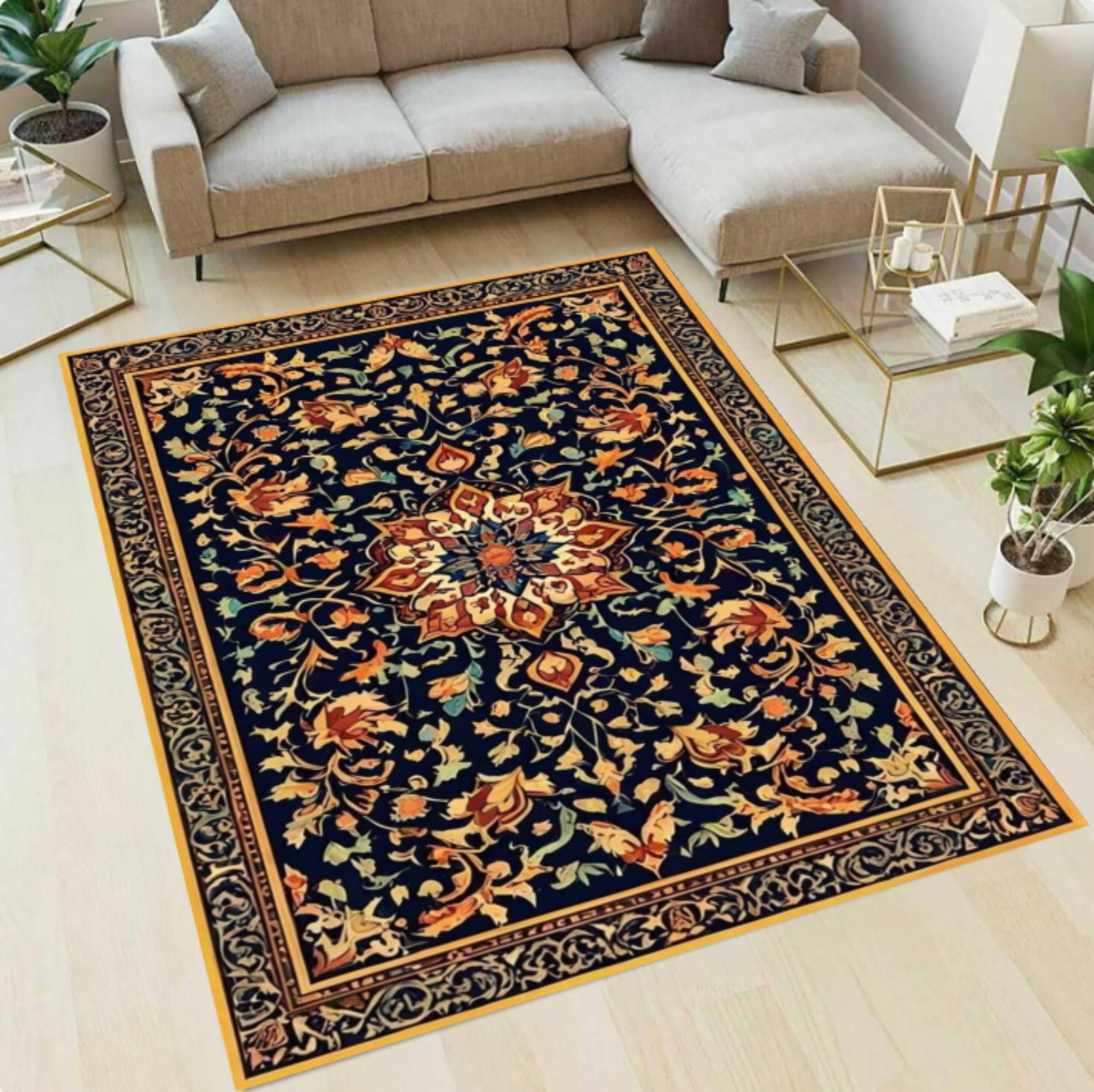 Navy Blue Persian Area Rug, Vintage Floral StyleTVC1708393