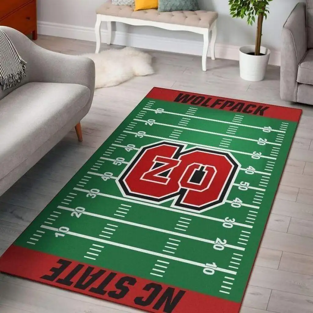Nc State Wolfpack Football Rug for Fans Home Decor Green and Red