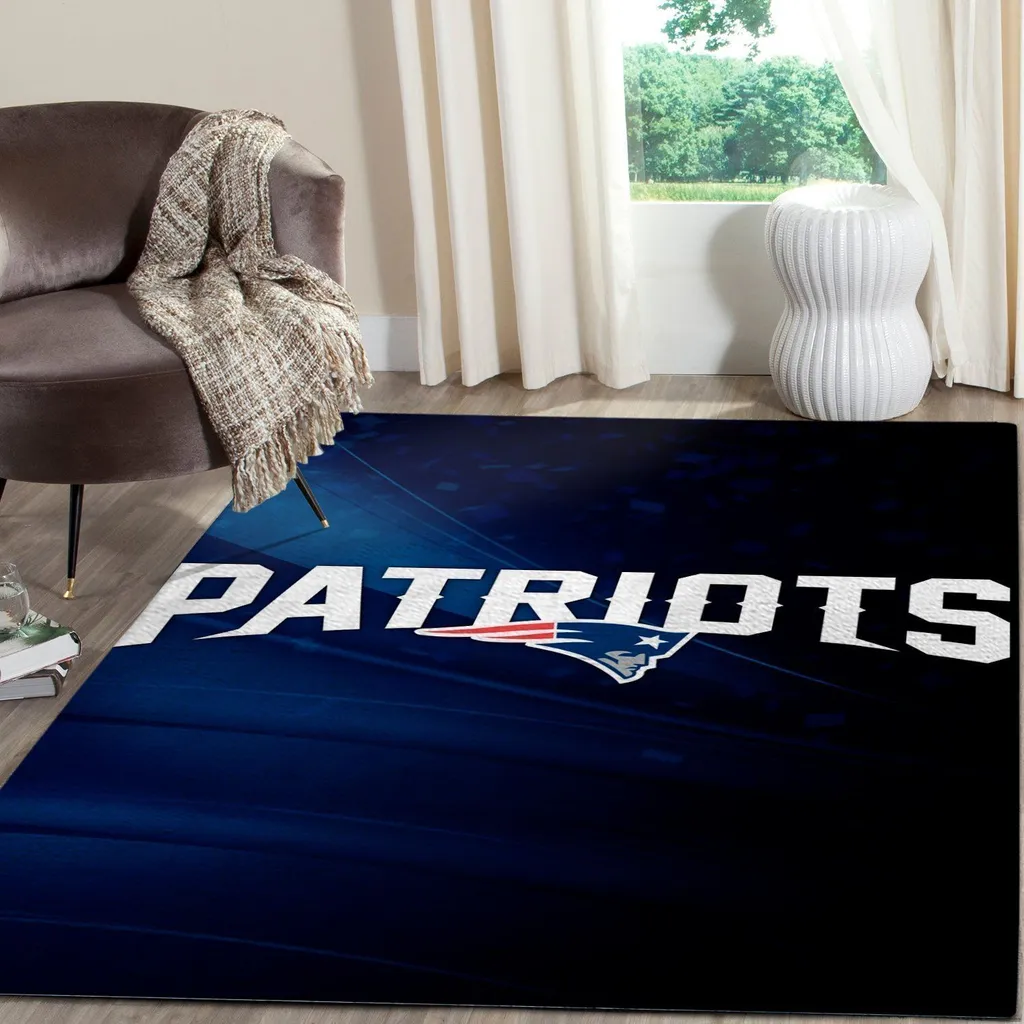 New England Patriots Rug - Area Decorative Fan Carpet Blue and White