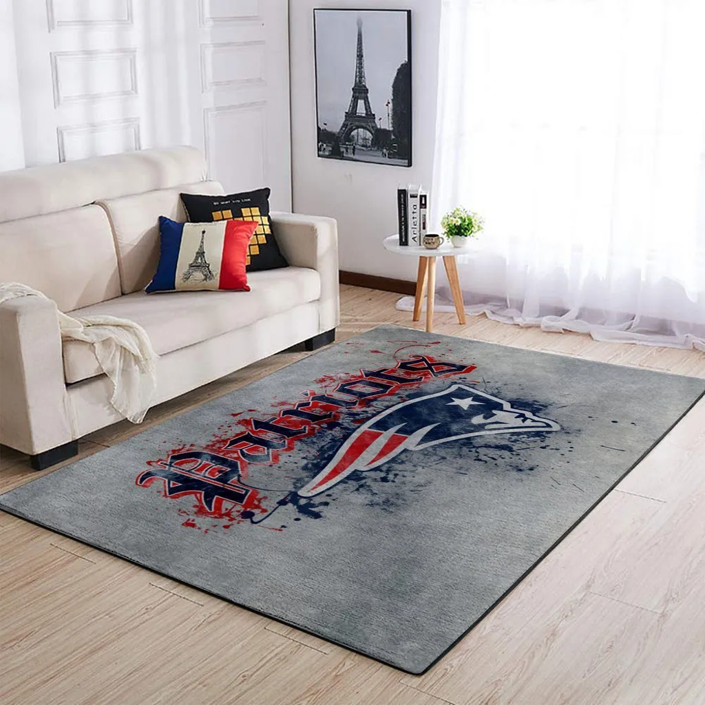 New England Patriots Rug - Area for Living Room Decor Blue and Gray