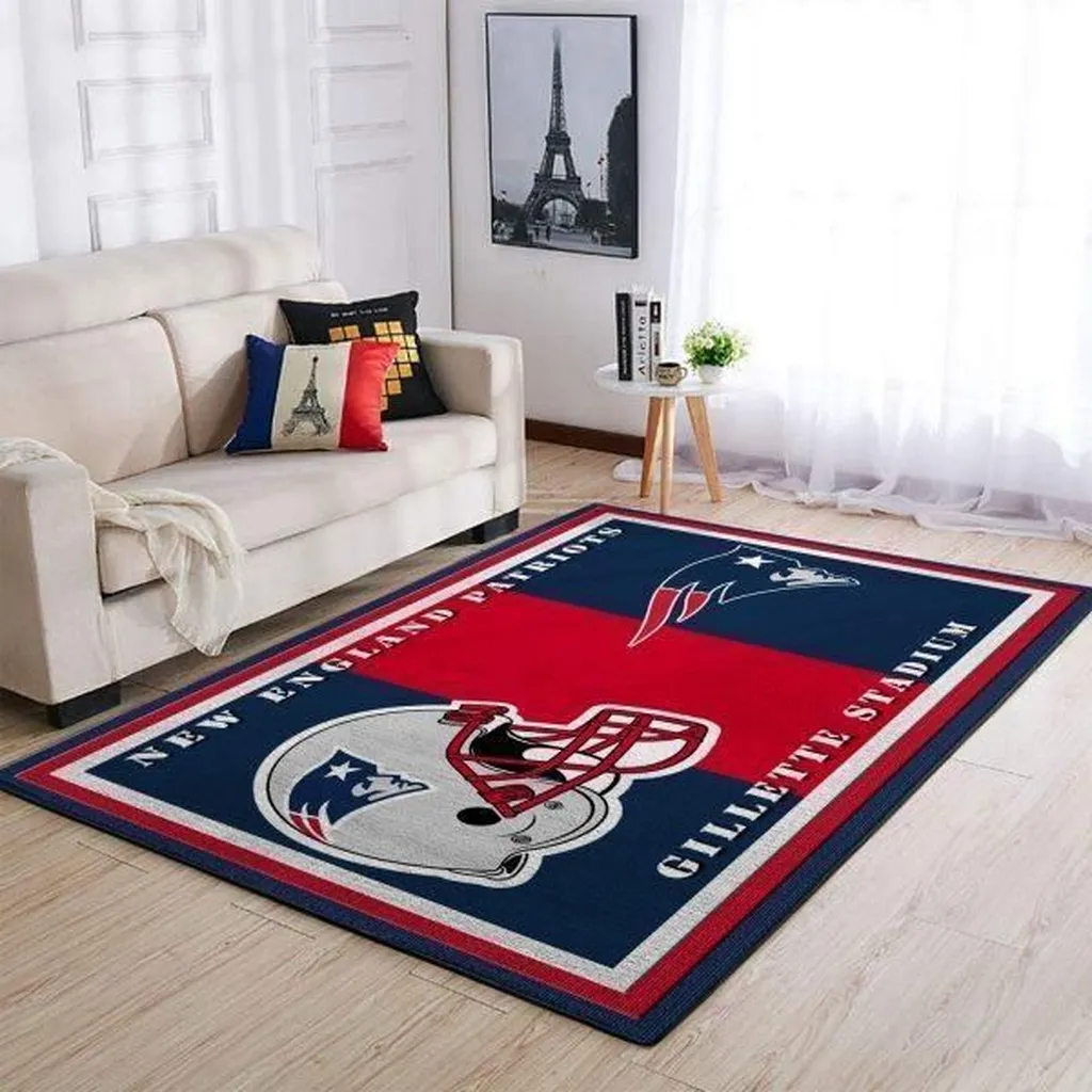 New England Patriots Rug - Area for Living Room Decor Blue and Red