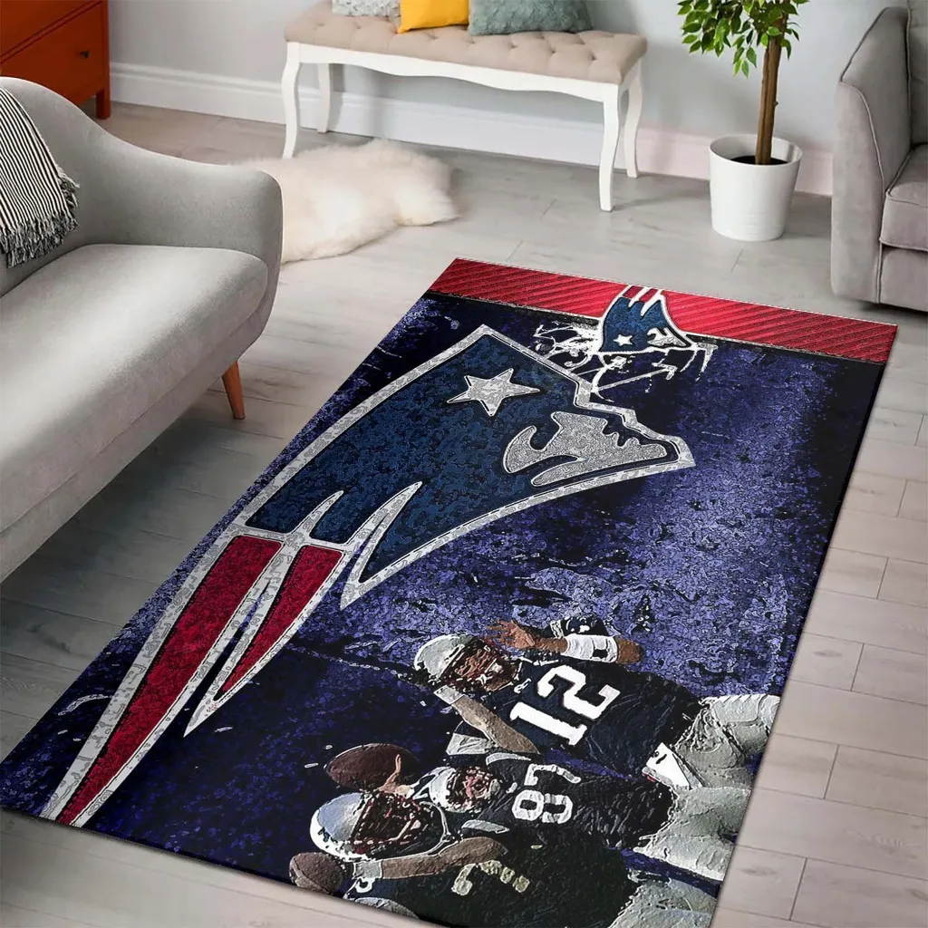 New England Patriots Rug - Football Fan Decor Blue and Red