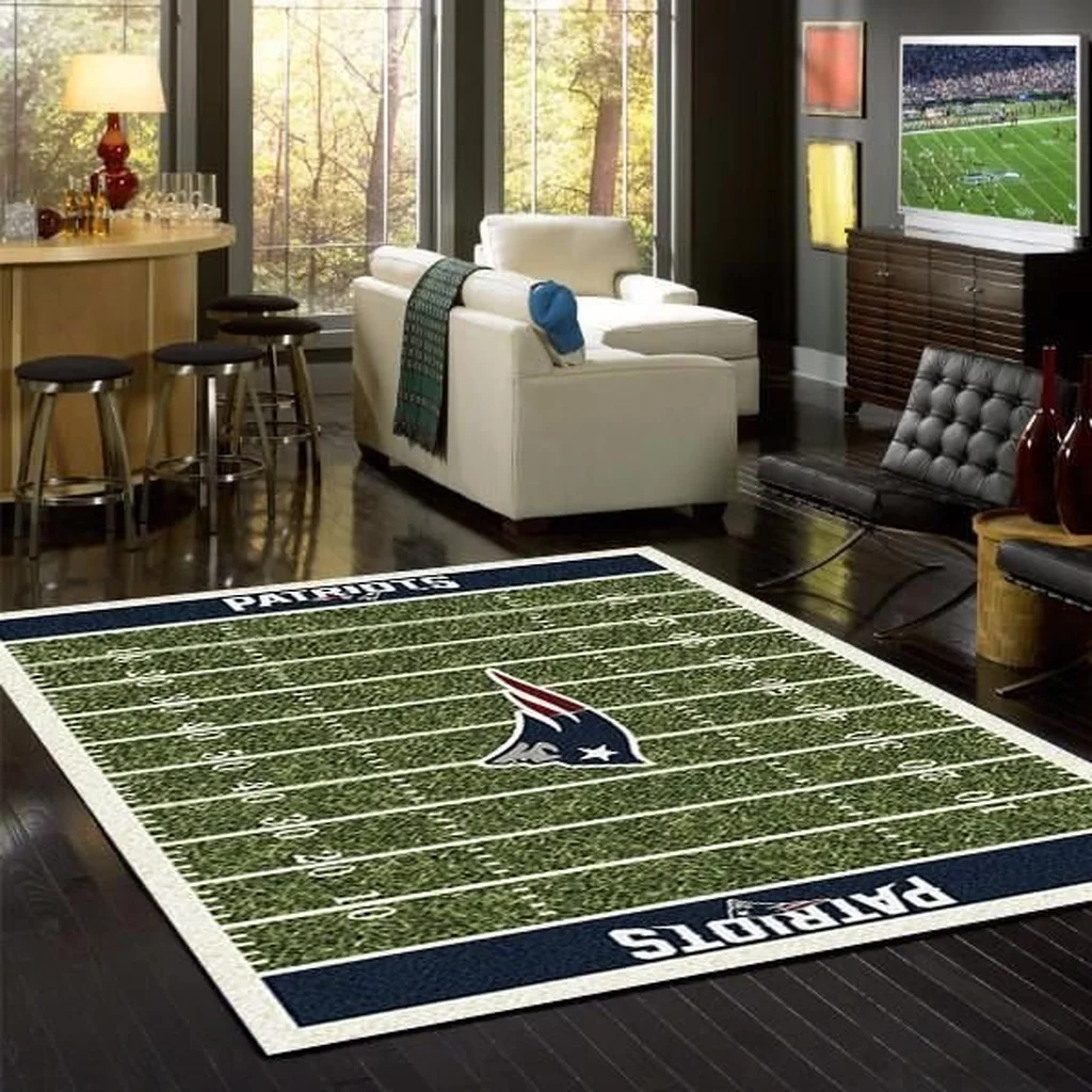 New England Patriots Rug - Football Field for Fans Blue and Green