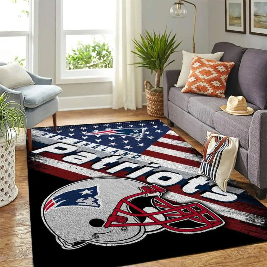 New England Patriots Rug - Football Helmet Design Carpet Blue and Red